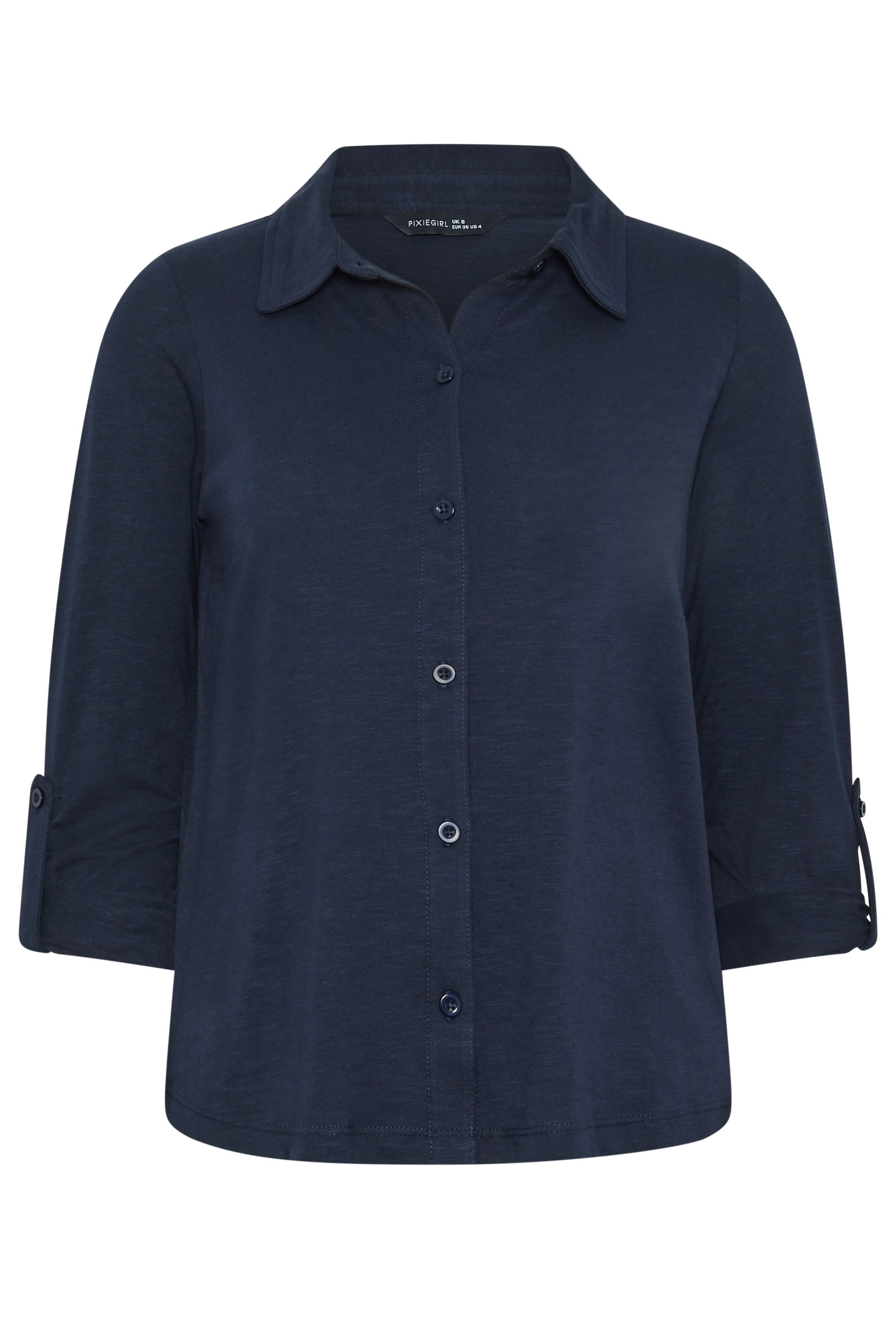 PixieGirl Petite Women's Navy Blue Button Cotton Shirt | PixieGirl 5