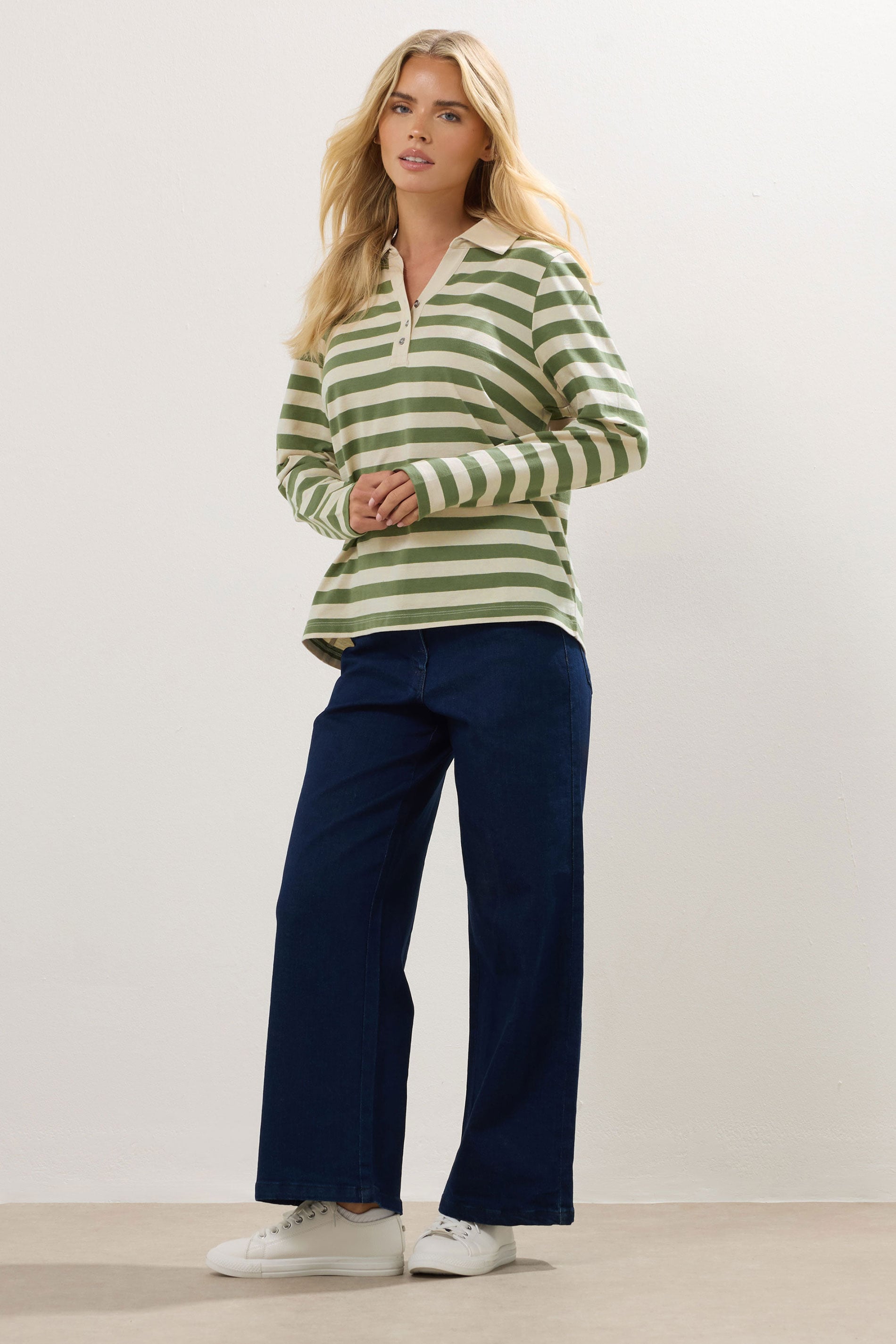 M&Co Petite Green & White Stripe Cotton Polo Shirt | M&Co 2