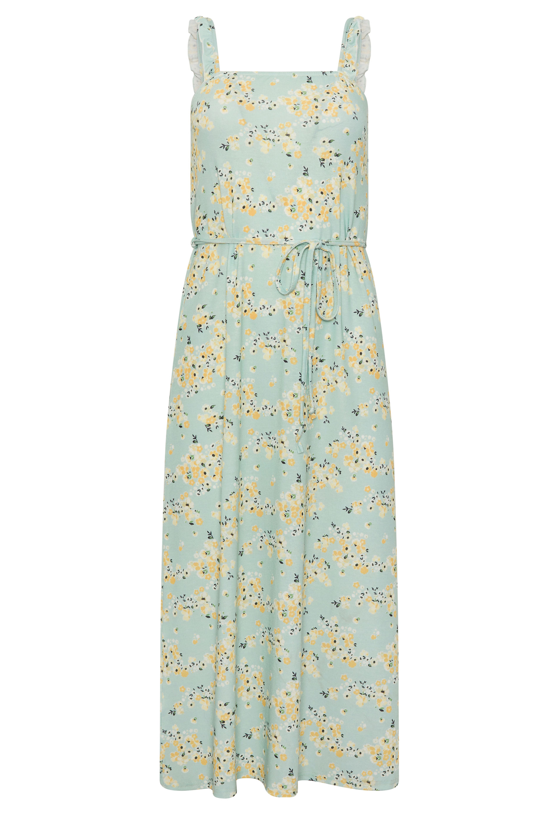 PixieGirl Petite Women's Sage Green Ditsy Floral Belted Midi Dress | PixieGirl 5