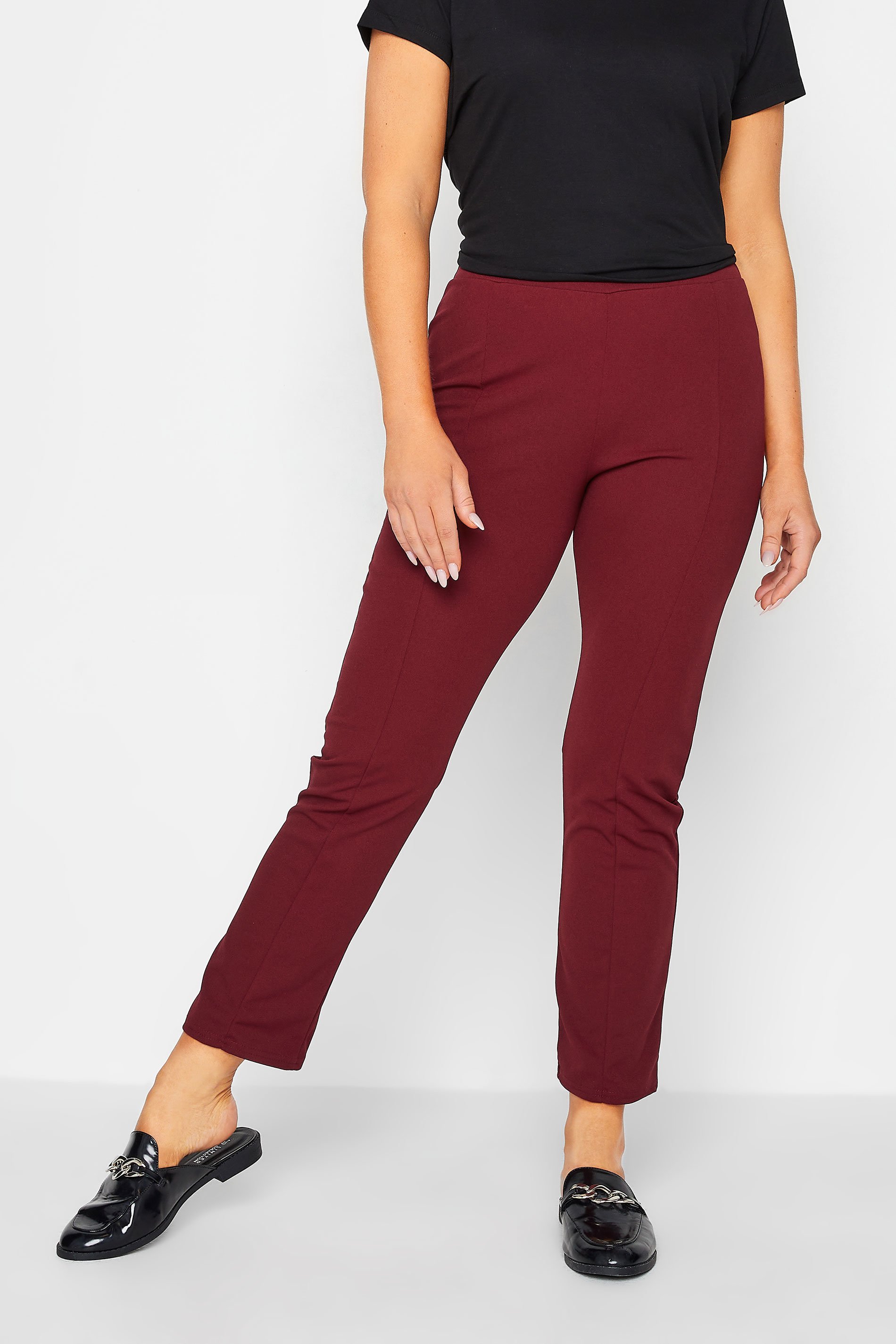 M&Co Burgundy Red Stretch Tapered Trousers | M&Co 1