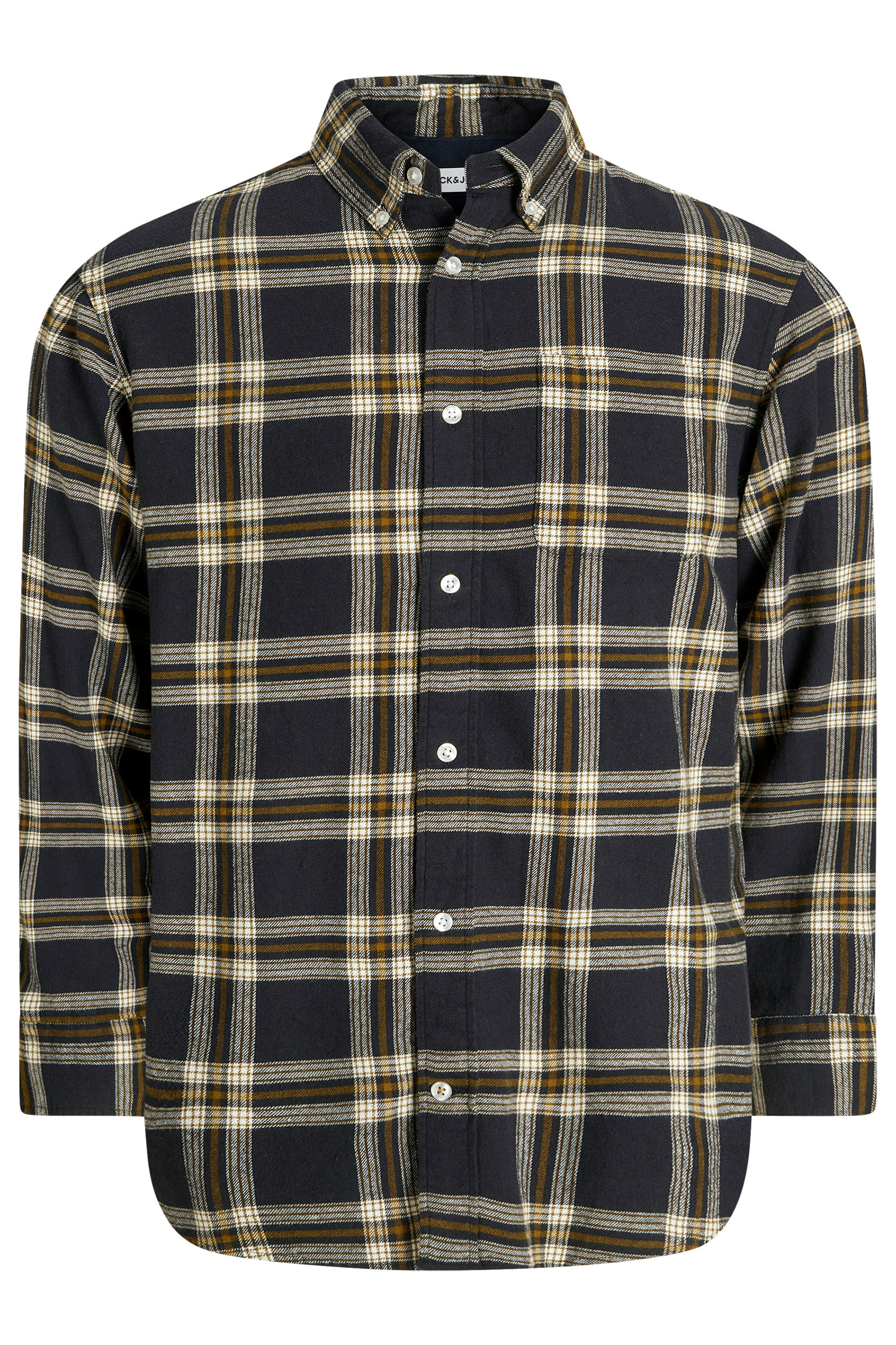 JACK & JONES Big & Tall Black Classic Flannel Checked Shirt | BadRhino 2