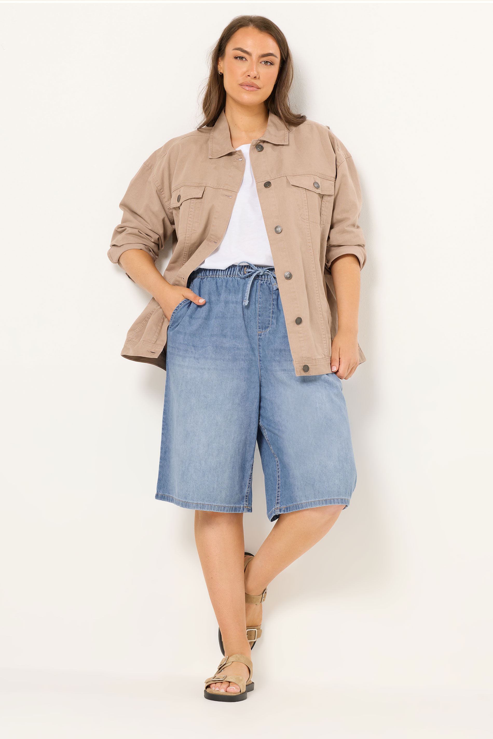 YOURS Plus Size Light Blue Drawstring Shorts | Yours Clothing 1