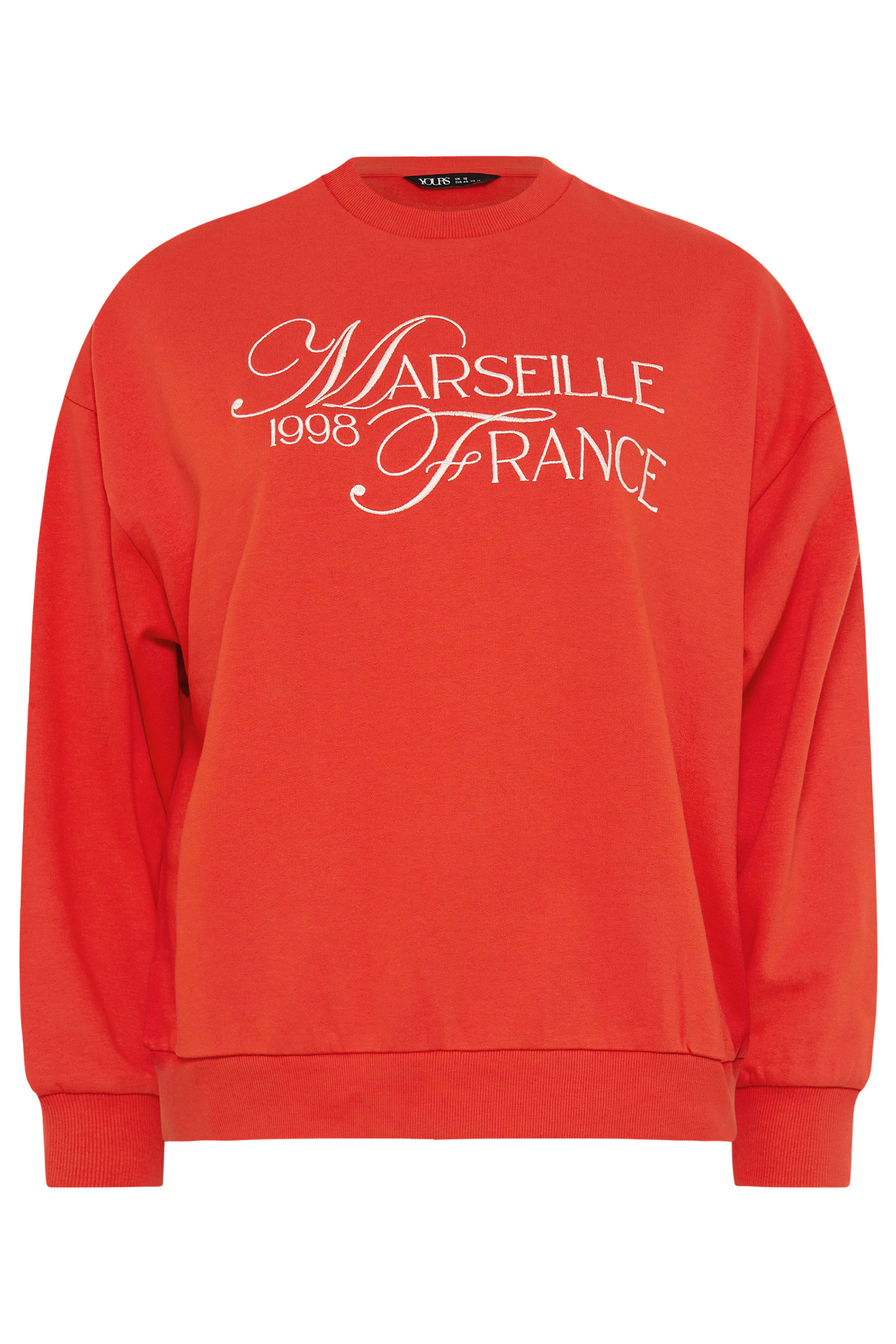 YOURS Plus Size Red Embroidered 'Marseille France' Sweatshirt | Yours Clothing 6