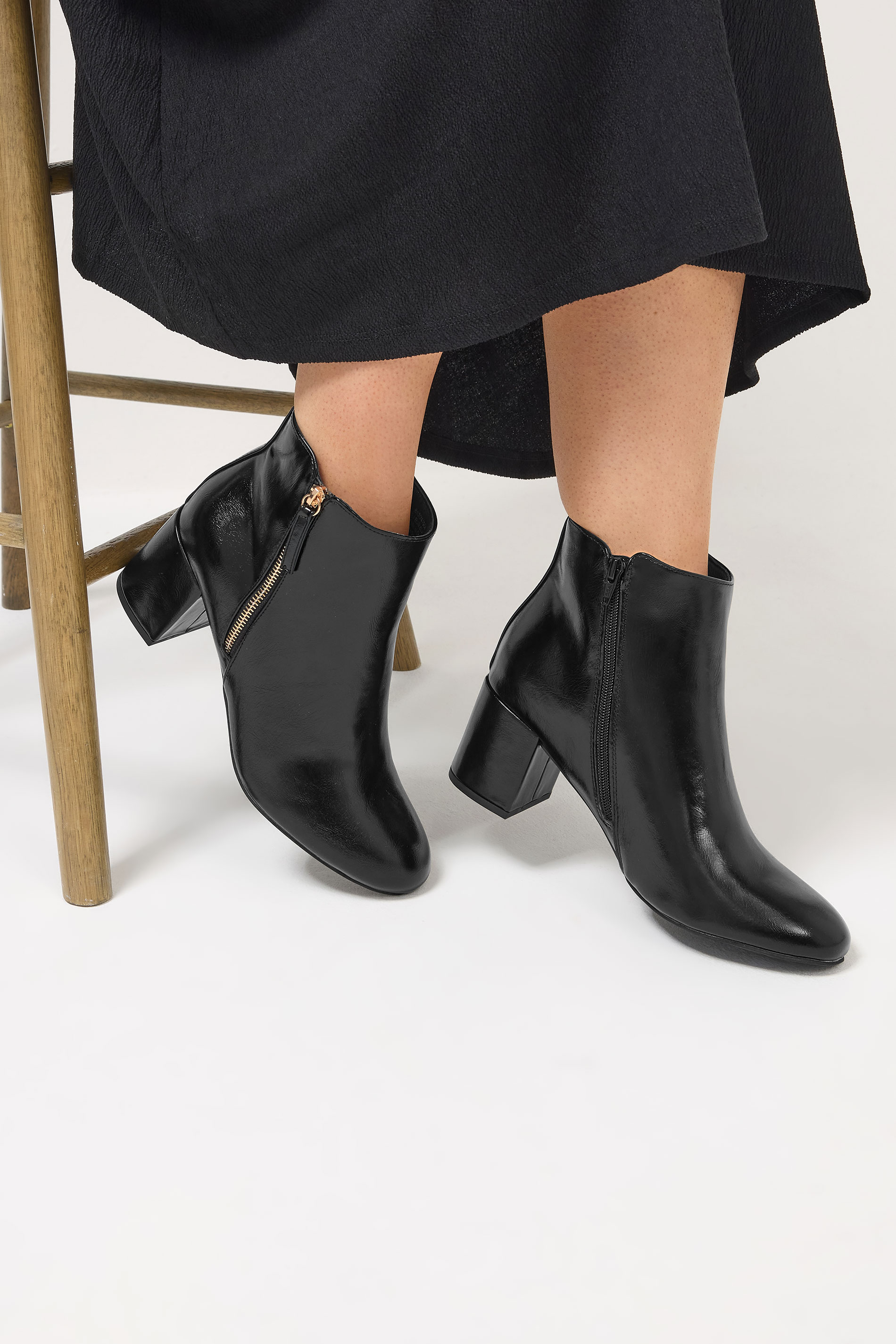 Women's Black Yours Faux Leather Block Heel Ankle Boots In Wide E Fit & Extra Wide Eee Fit Size 6Eee