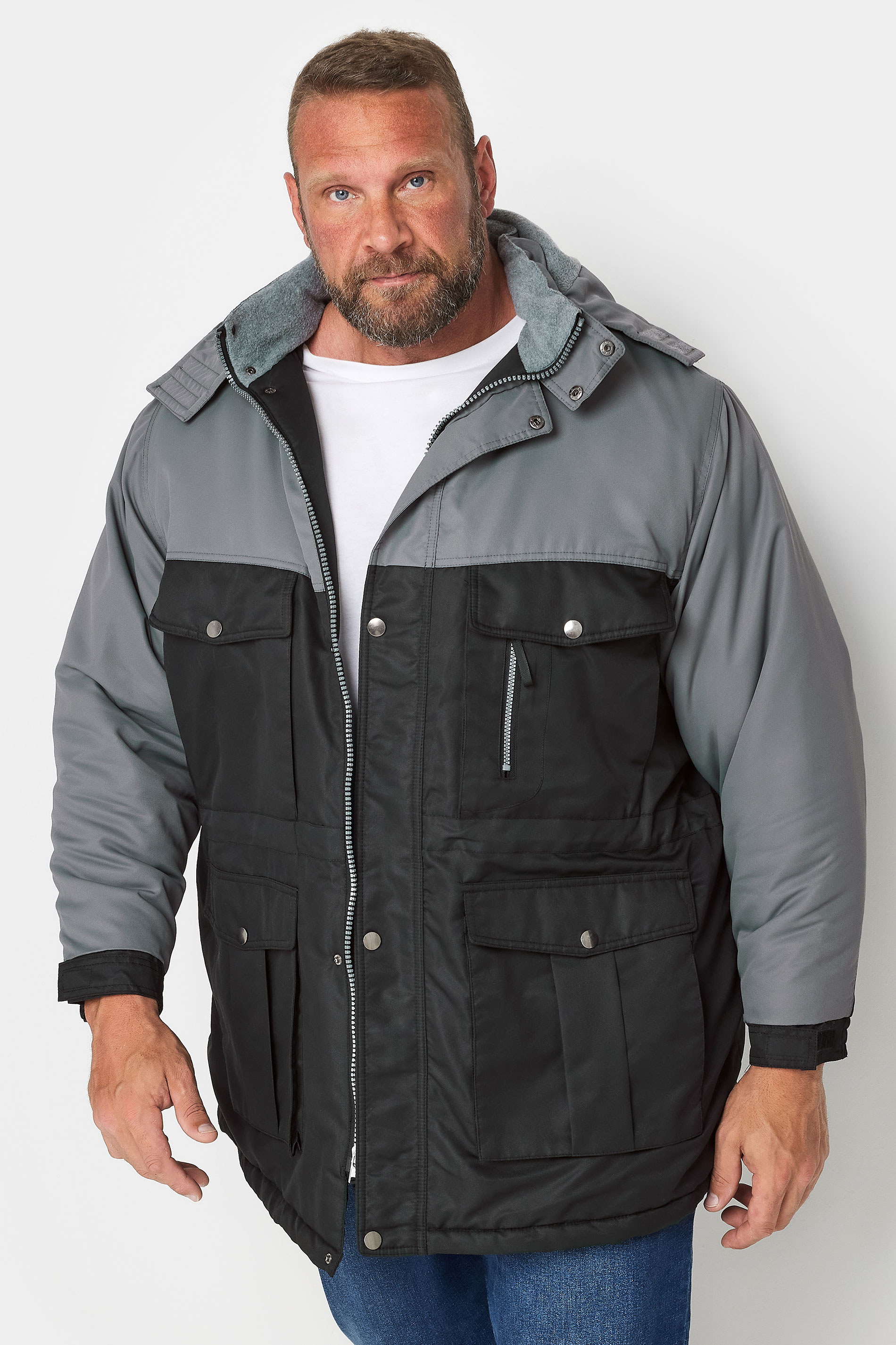 BadRhino Big & Tall Grey & Black Fleece Lined Hooded Coat | BadRhino 3