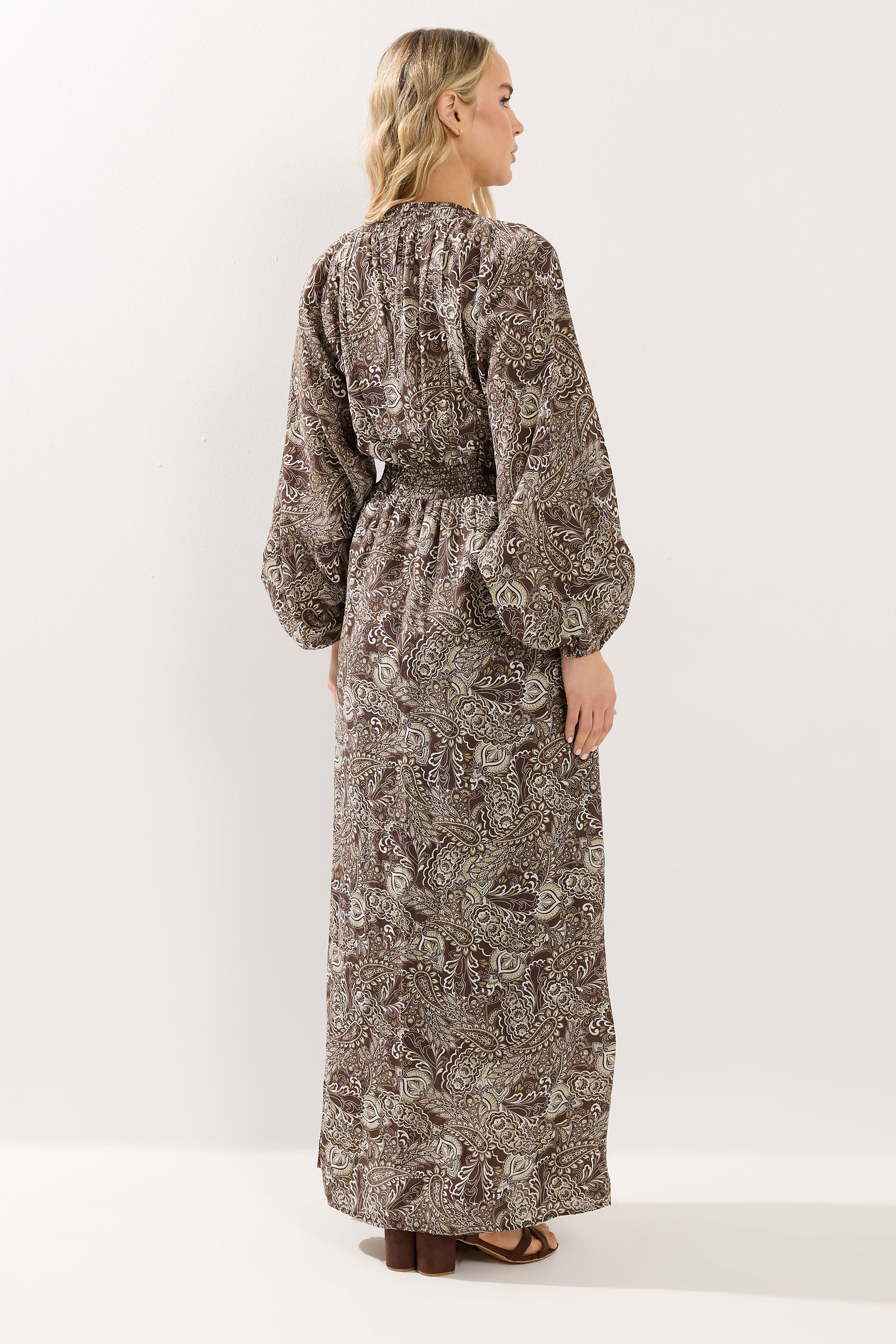 LTS Tall Women's Chocolate Brown Paisley Shirred Maxi Dress | Long Tall Sally 2