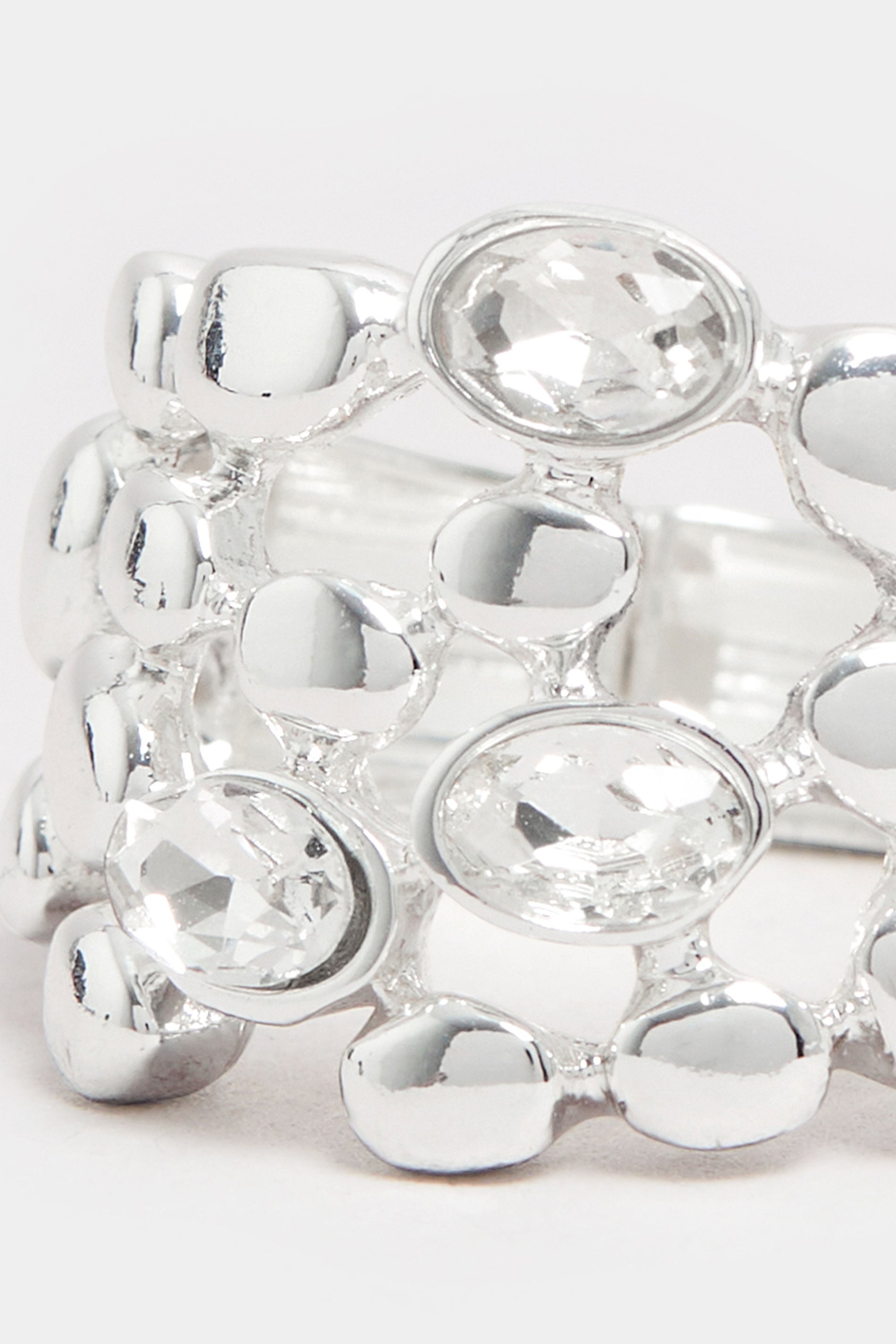 Silver Tone Diamante Bubble Stretch Ring | Yours Clothing 2
