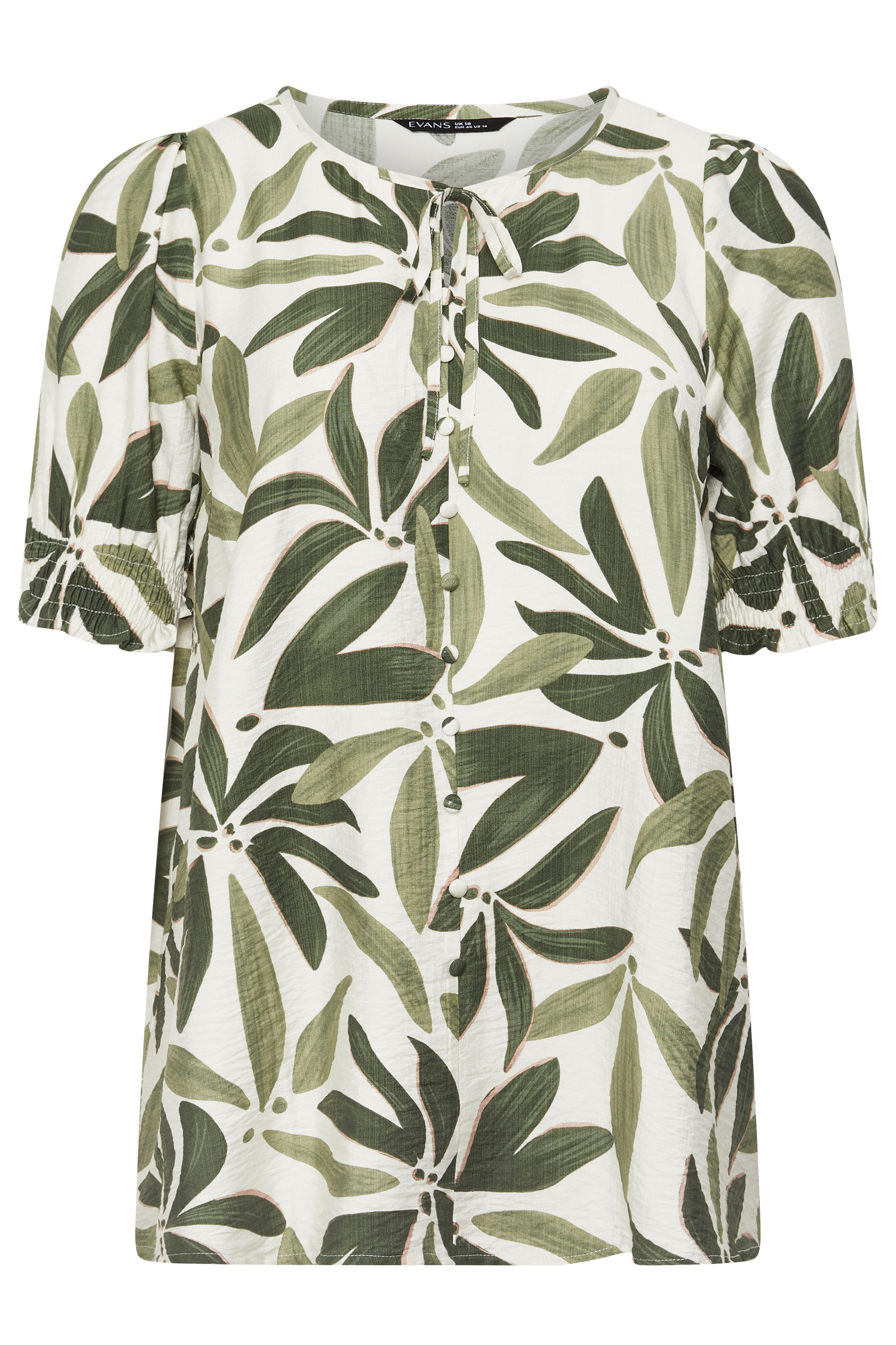 EVANS Plus Size Green Leaf Print Tie Neck Blouse | Evans 7
