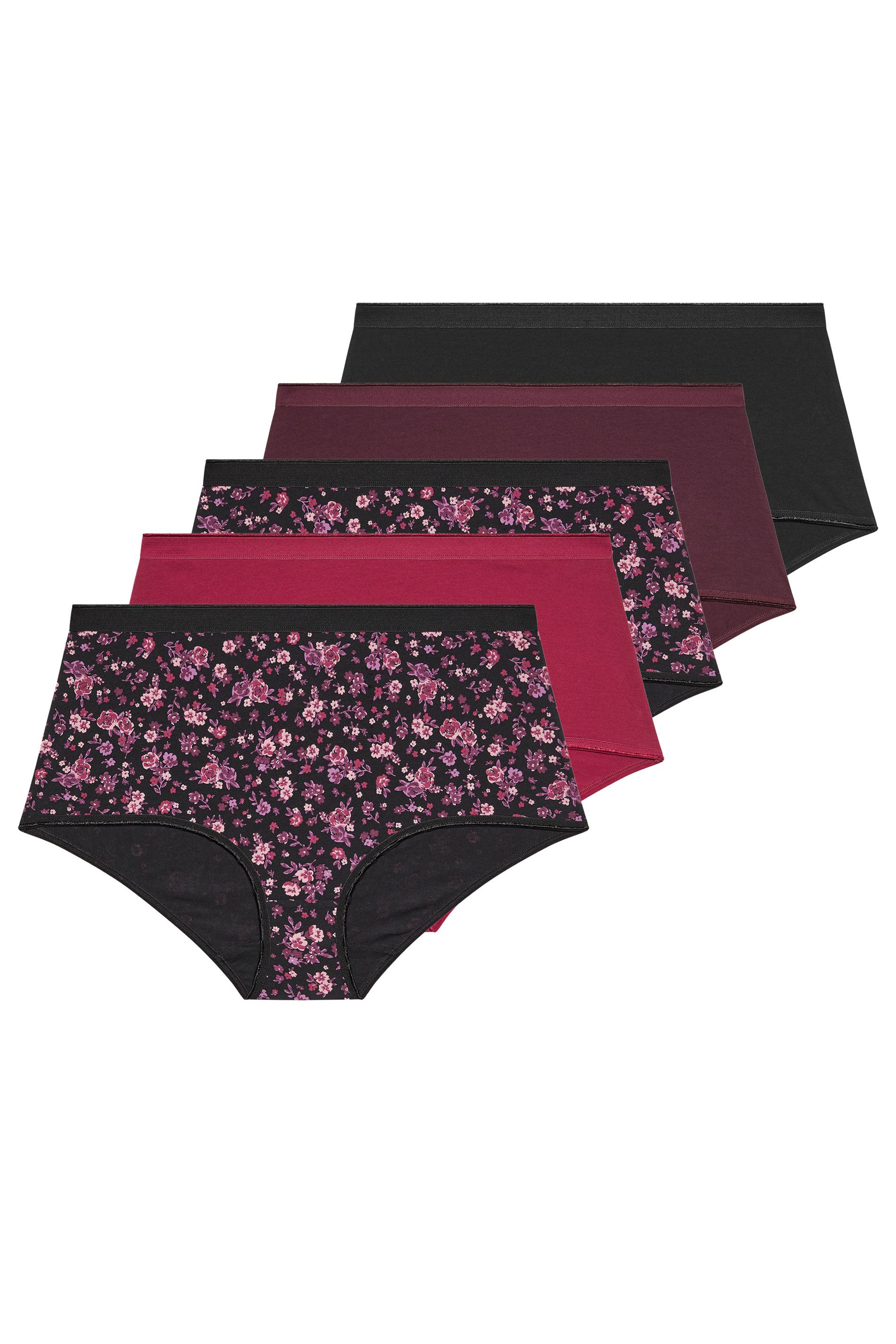 YOURSET 5 PACK Plus Size Burgundy Red Floral Full Briefs | Yours Clothing 3