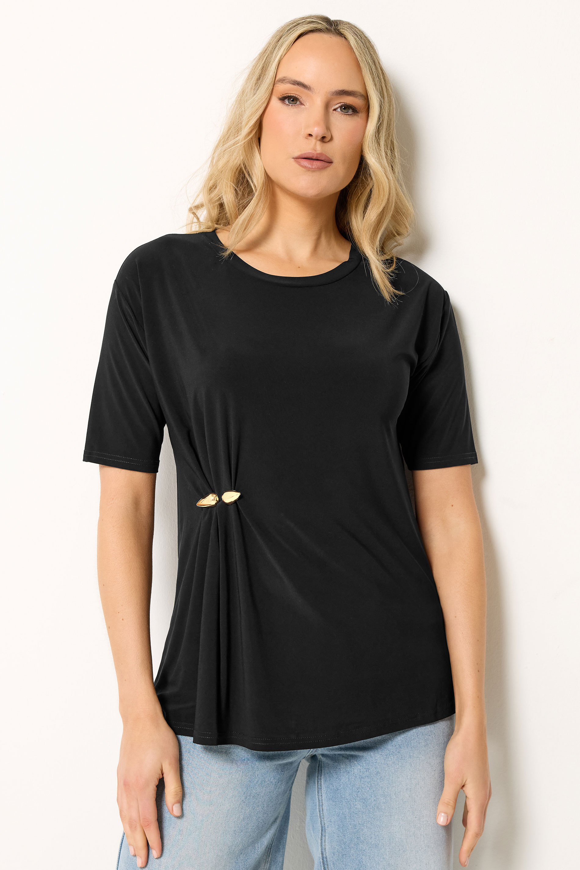 LTS Tall Black Metal Detail Oversized T-Shirt | Long Tall Sally 3