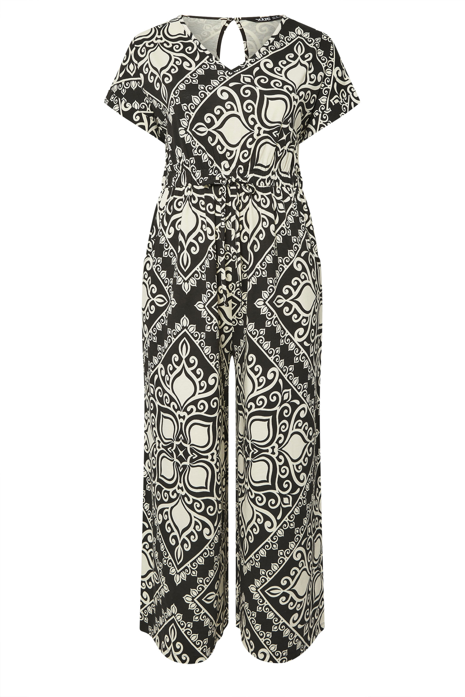 YOURS Plus Size Black & White Paisley Print Wide Leg Jumpsuit | Yours Clothing 5