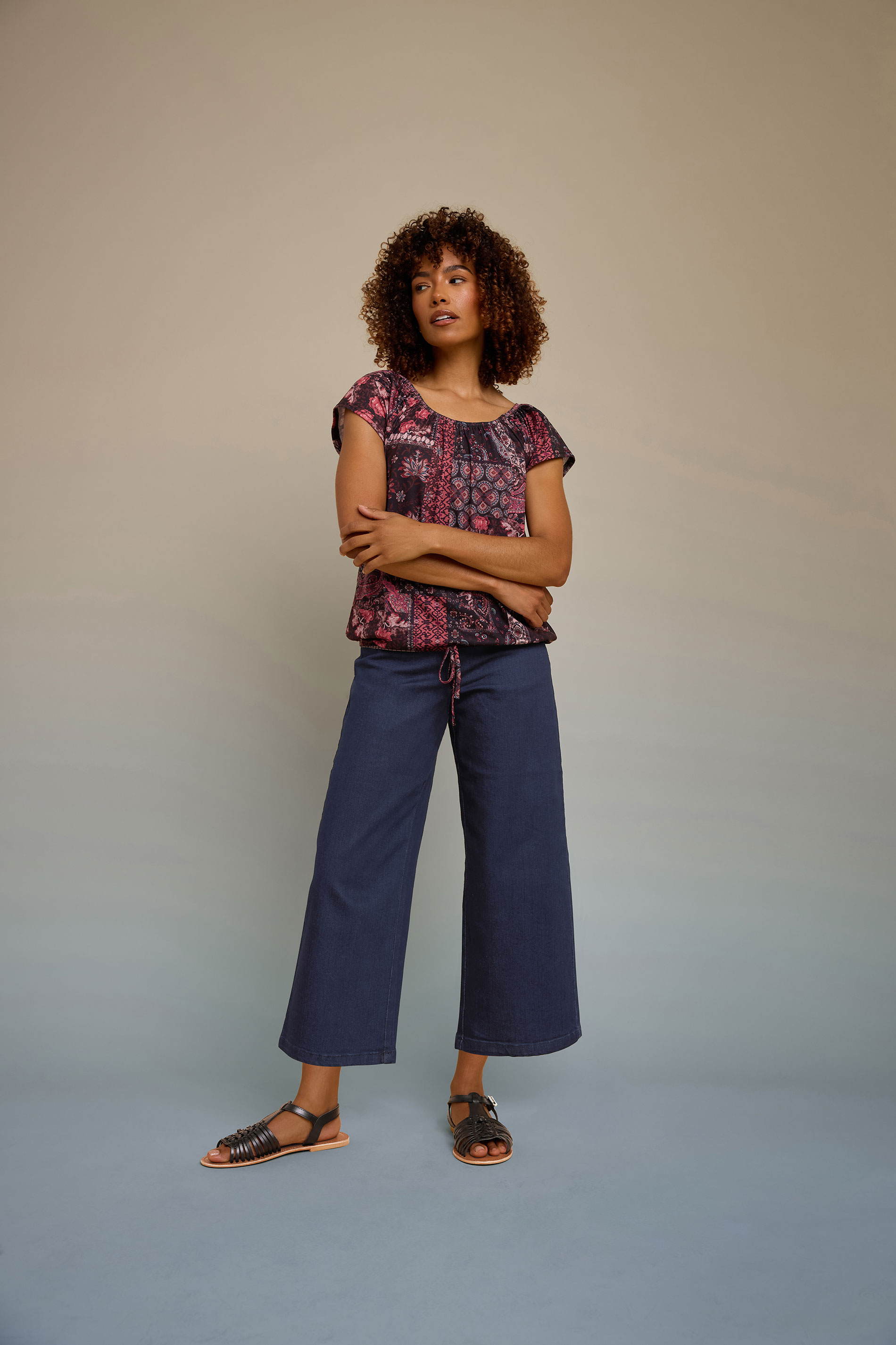 Women's Blue M&Co M&Co Indigo Wide Leg Cropped Jeans Size Regular > 18
