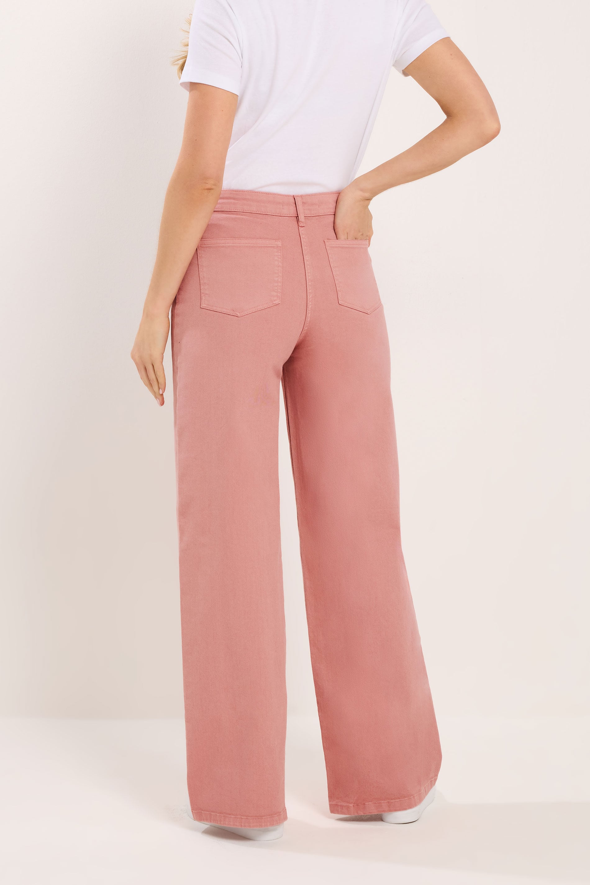 LTS Tall Women's Coral Pink Button Detail Wide Leg Jeans | Long Tall Sally 2