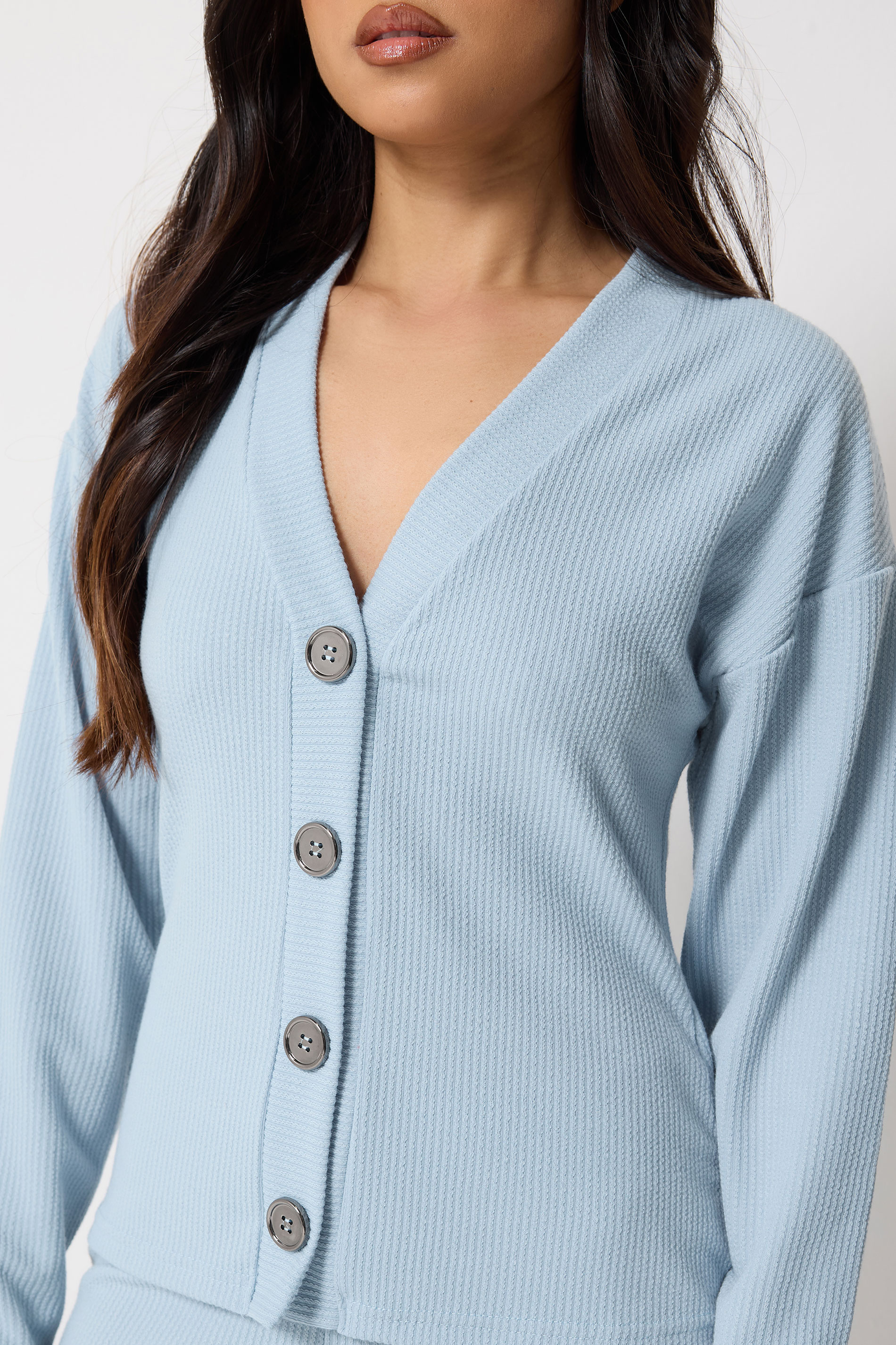 PixieGirl Petite Women's Light Blue Ribbed Soft Touch Cardigan | PixieGirl 4