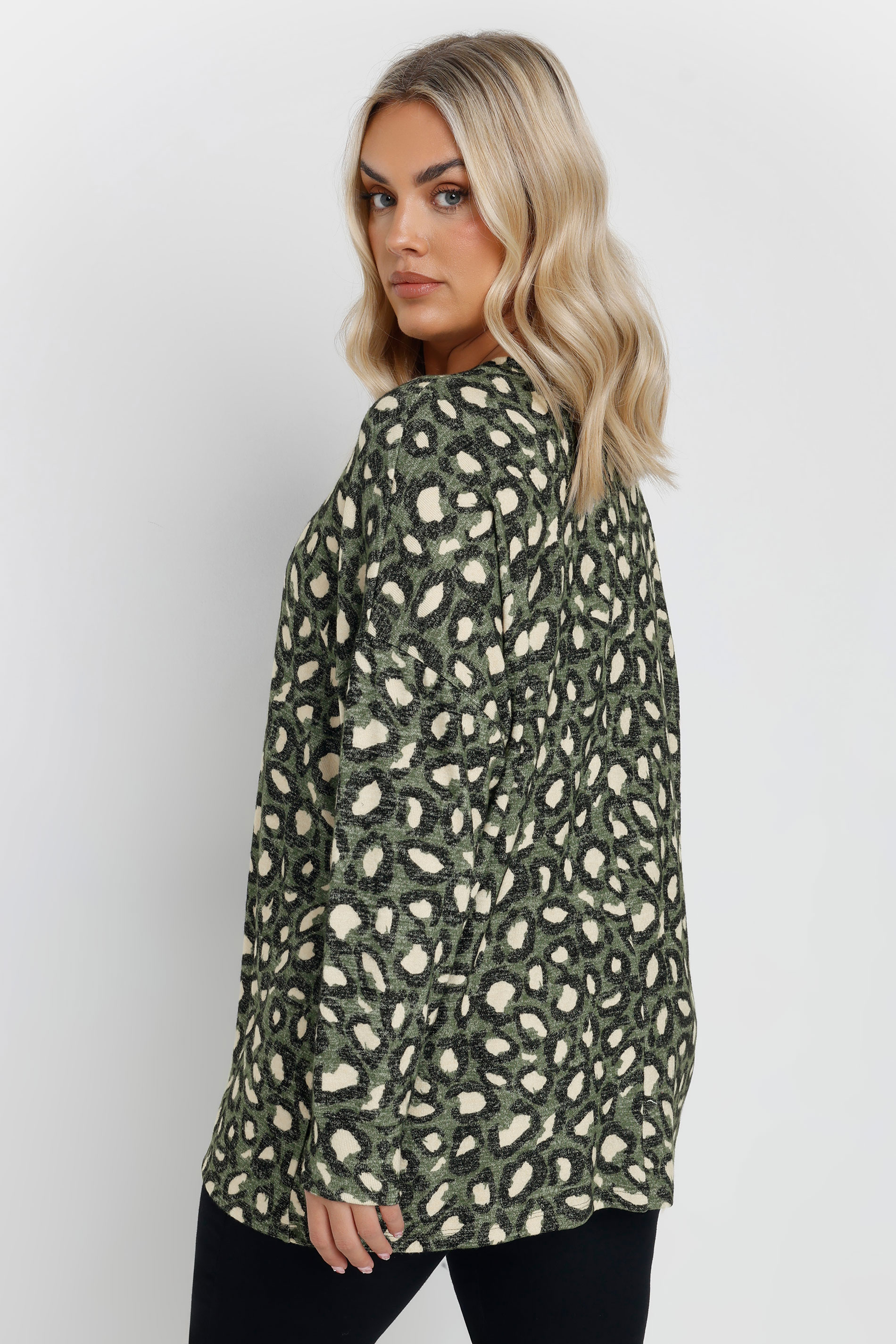 YOURS Plus Size Green Leopard Print Jumper | Yours Clothing 2