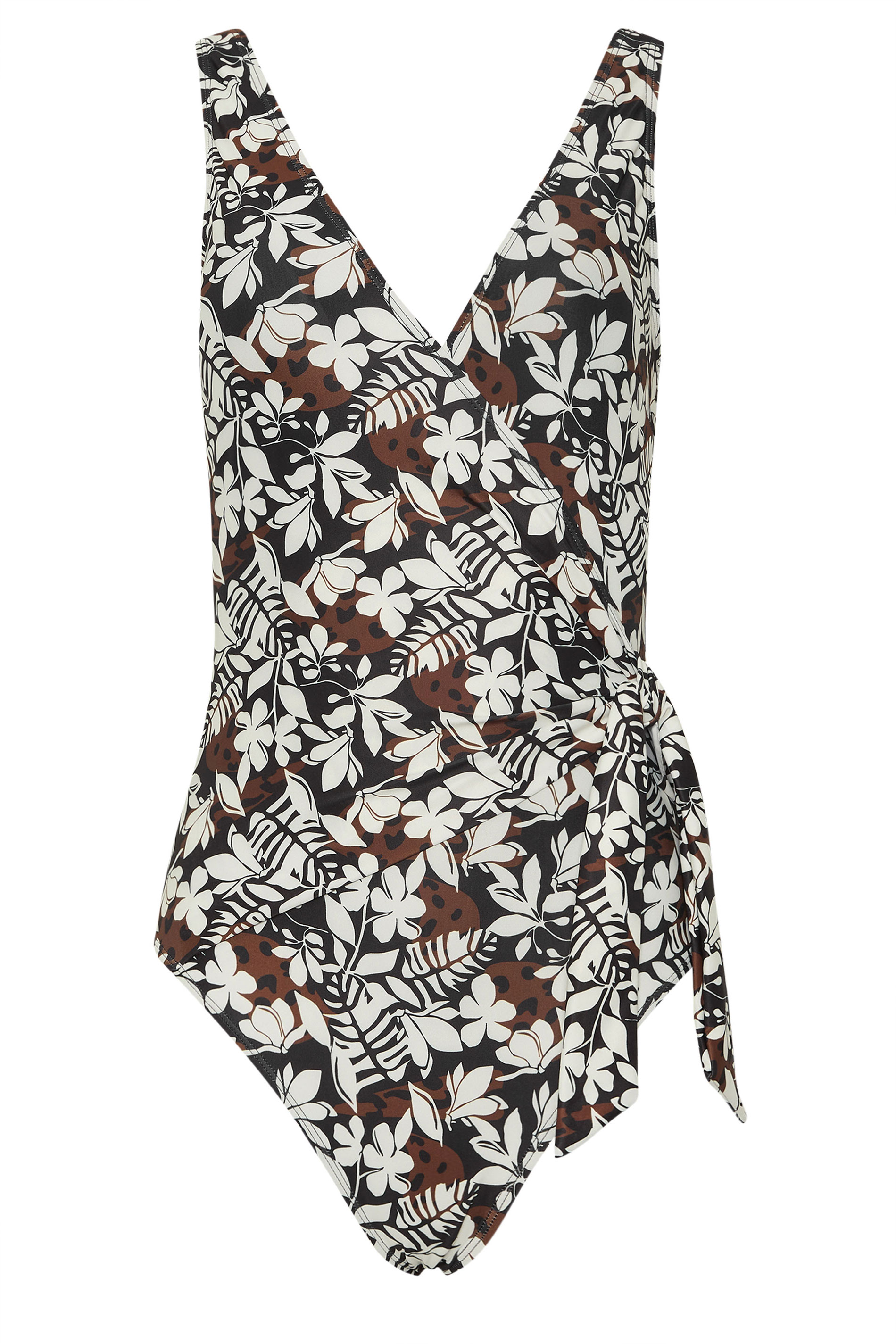 LTS Tall Women's Black Palm Leaf Patchwork Side Twist Swimsuit | Long Tall Sally 6