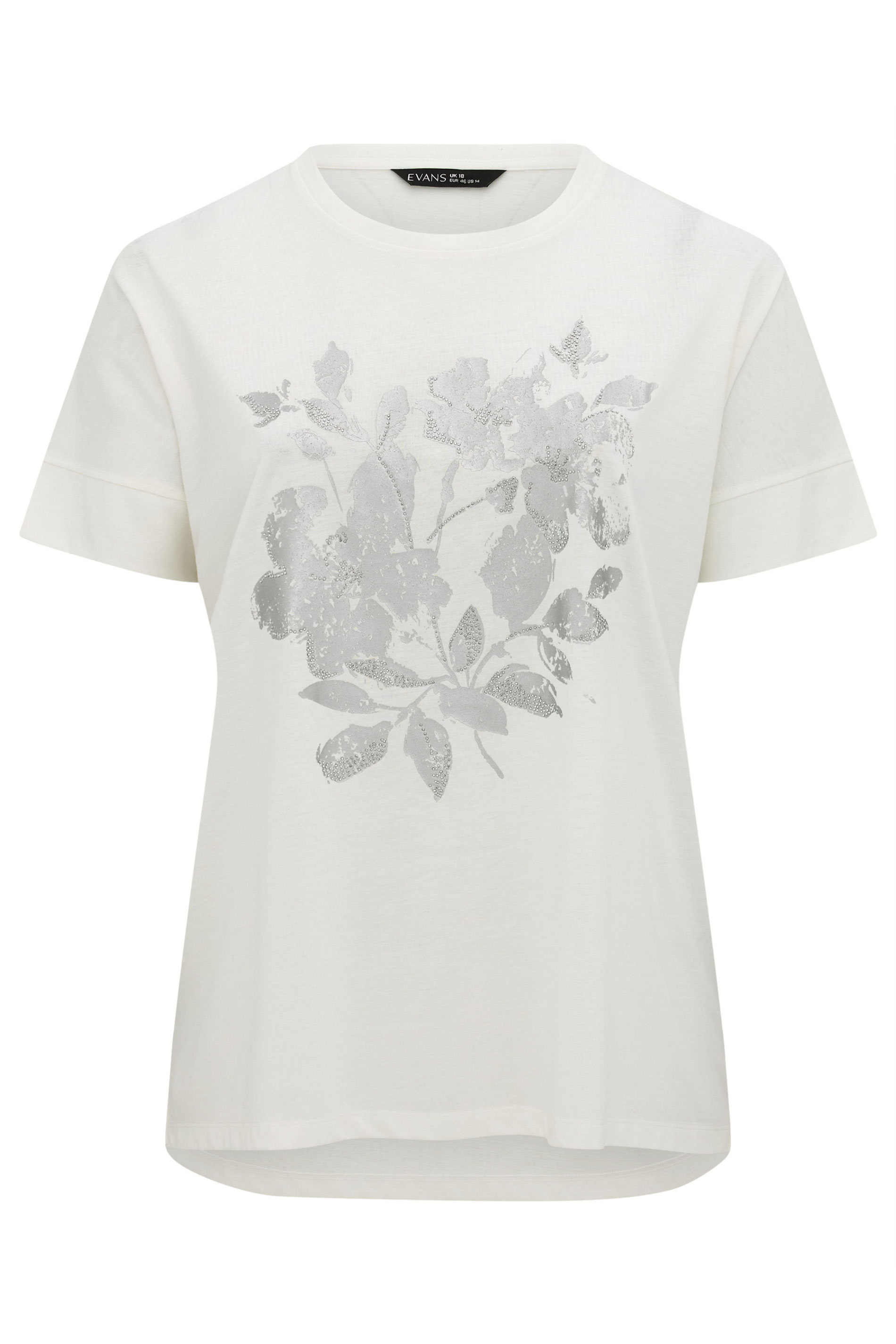EVANS Plus Size Ivory White Floral Stud Detail Modal Top | Evans 5