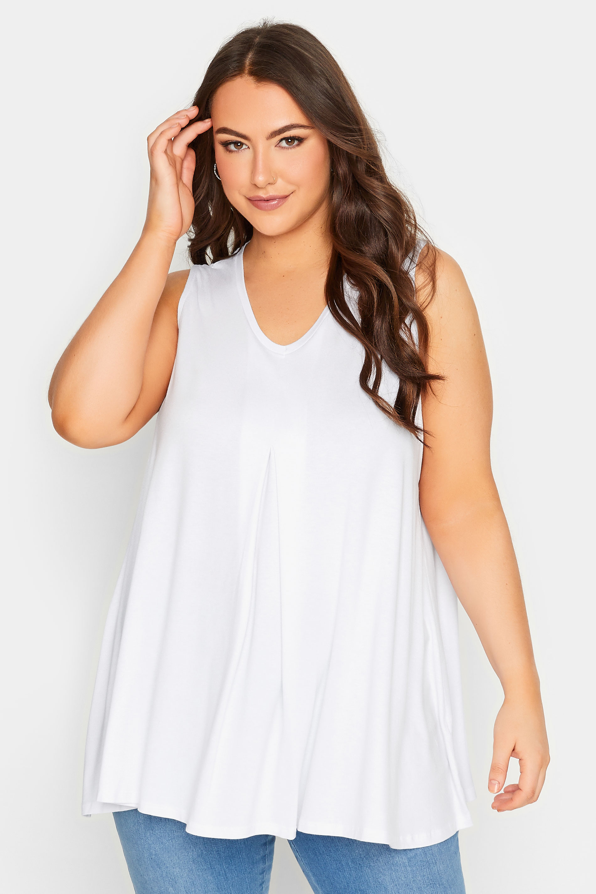Plus Size White Swing Vest Top | Yours Clothing 1
