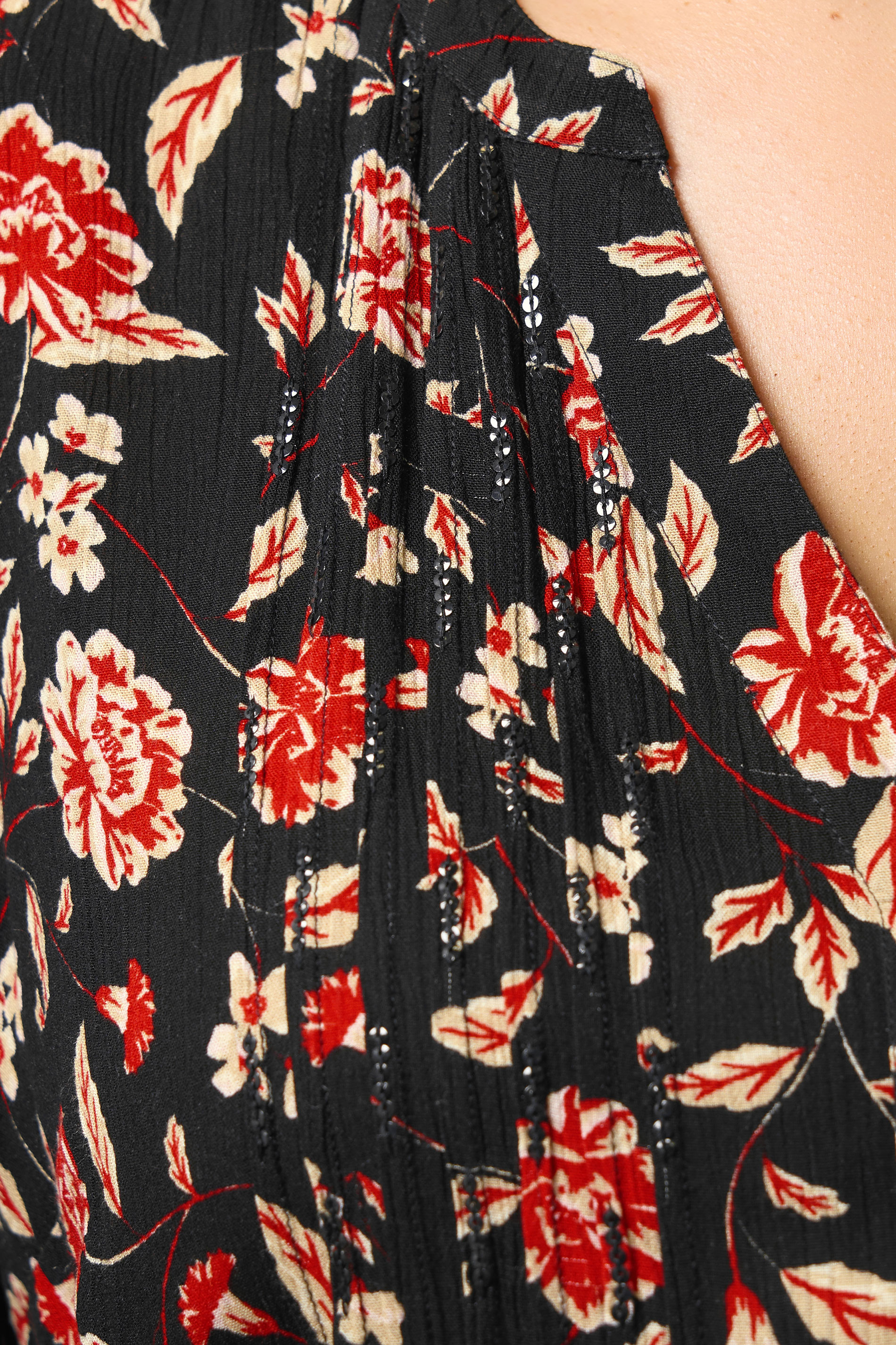 EVANS Plus Size Black & Red Floral Print Pintuck Blouse | Evans 4