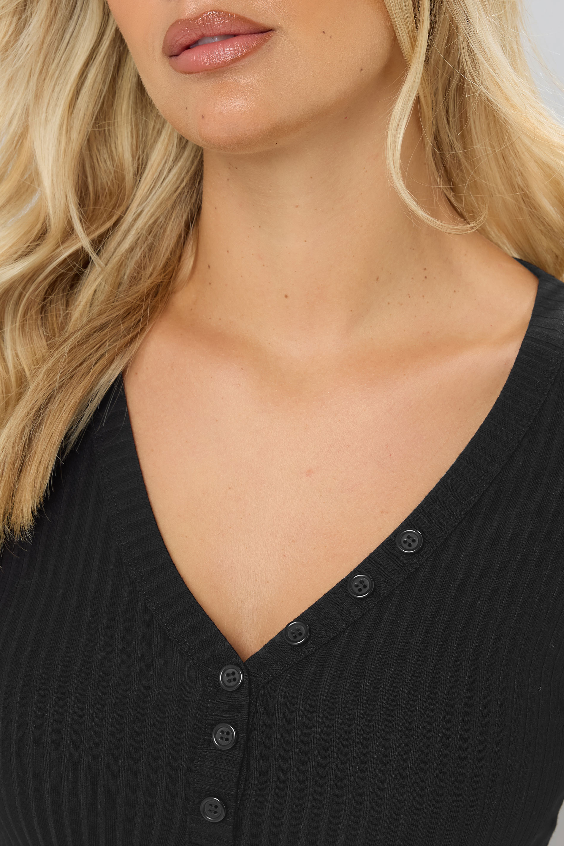 YOURS Plus Size Black Ribbed Henley Maxi Dress | Yours Clothing 4
