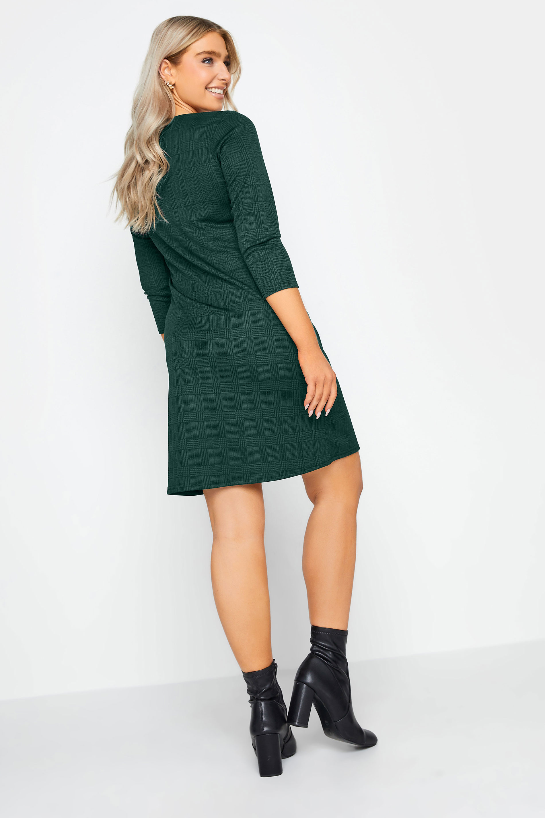 M&Co Petite Teal Green Check Print Shift Dress | M&Co 3