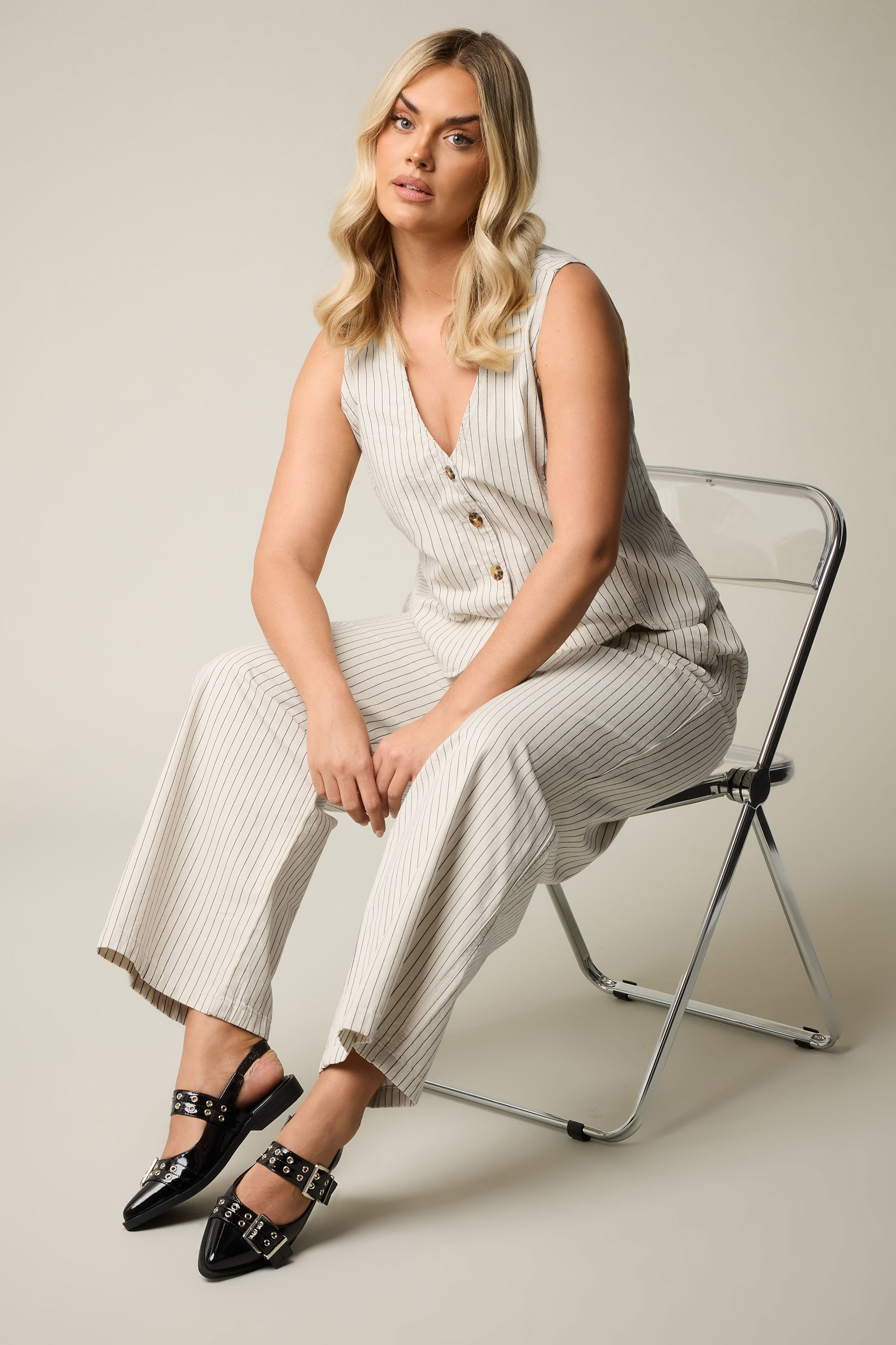 YOURS Plus Size White Pinstripe Denim Waistcoat | Yours Clothing 6