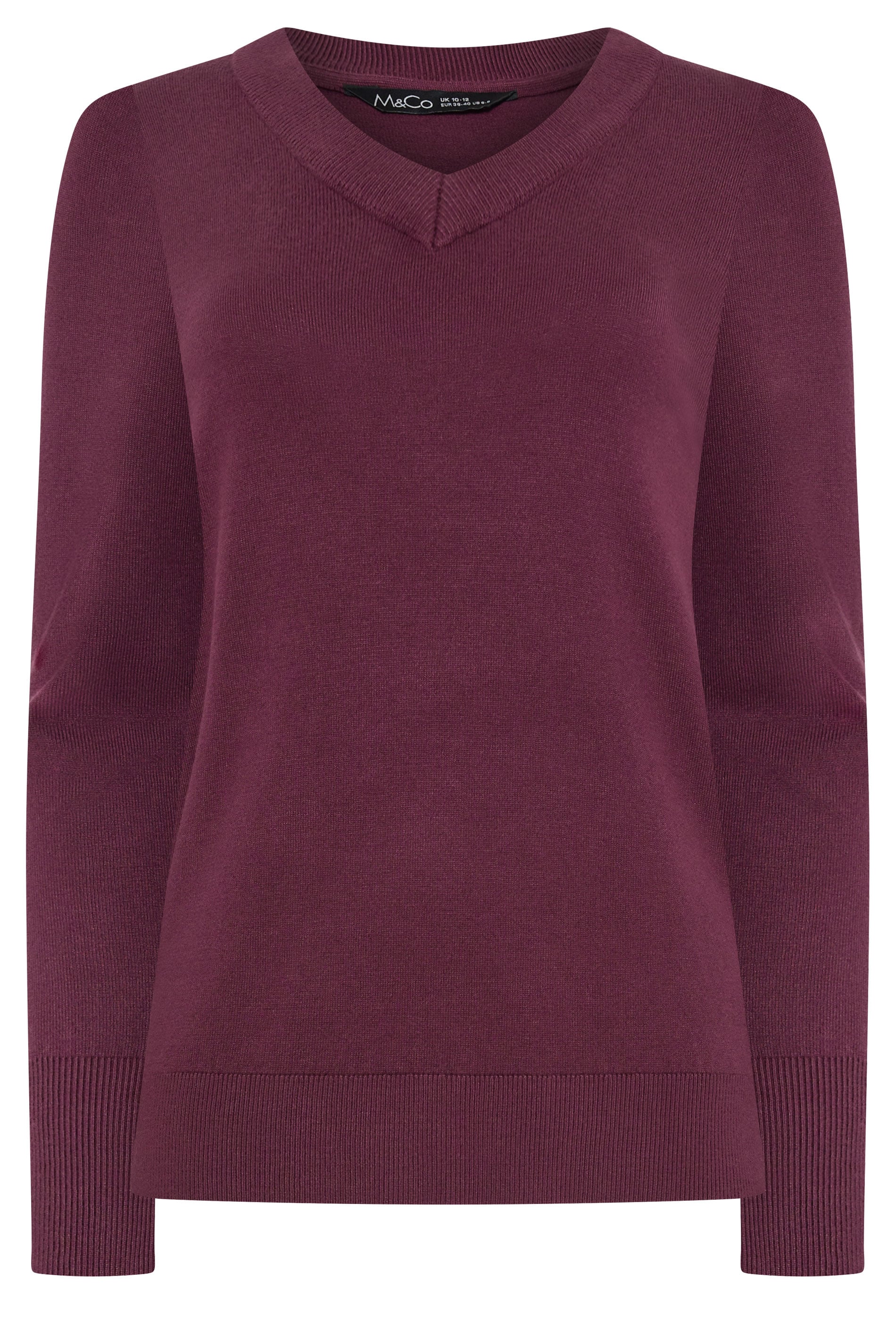 M&Co Berry Purple Long Sleeve V-Neck Jumper | M&Co 5
