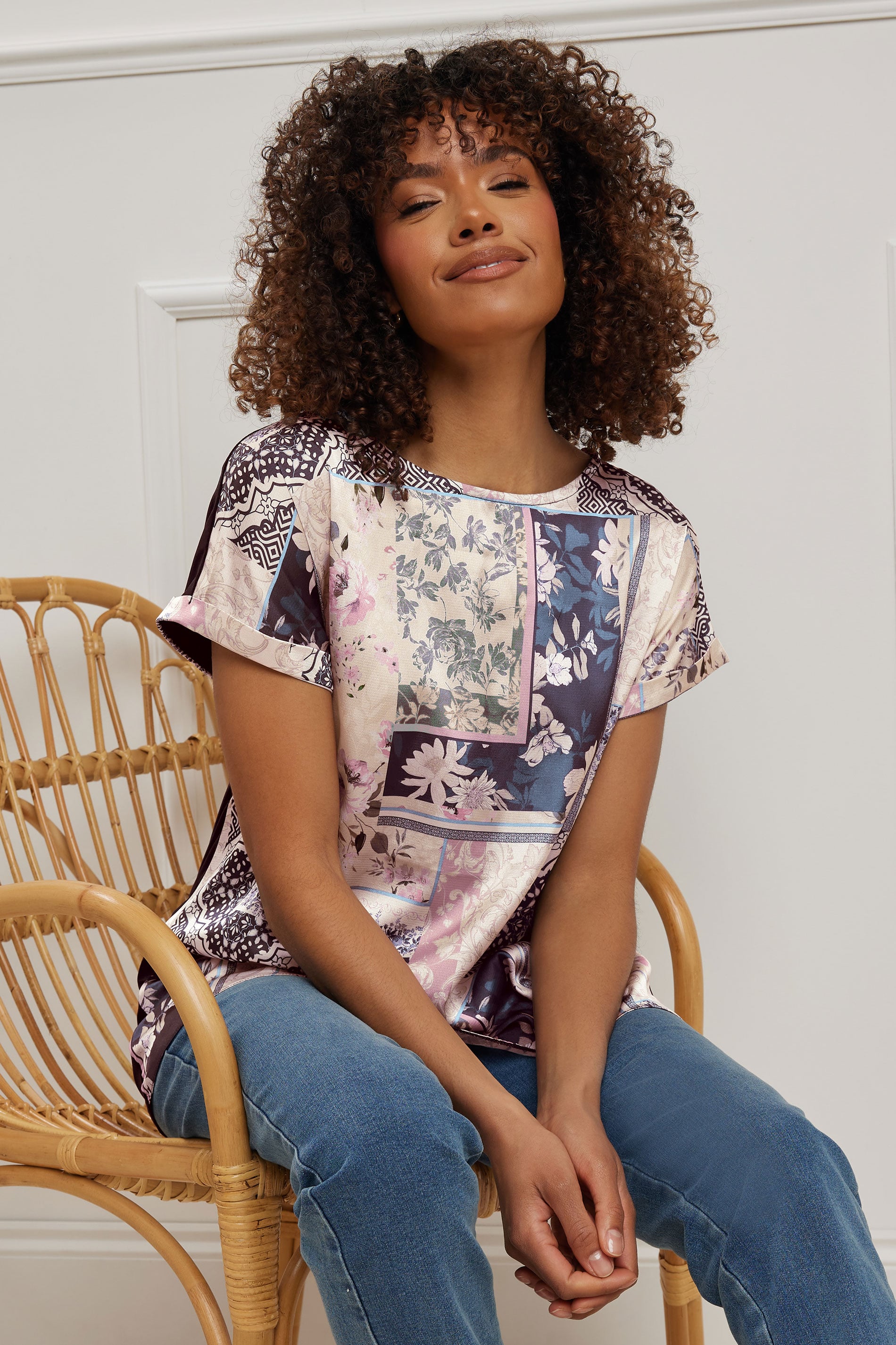 M&Co Navy Blue Scarf Print Top | M&Co 3