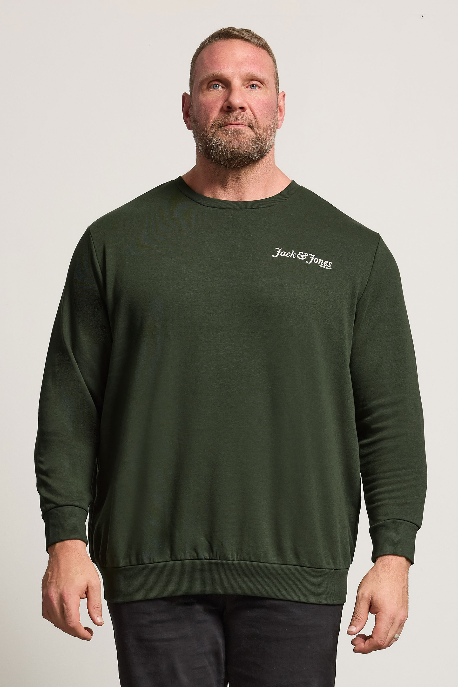 JACK & JONES Big & Tall Duffle Bag Green Crew Neck Sweatshirt | BadRhino 3