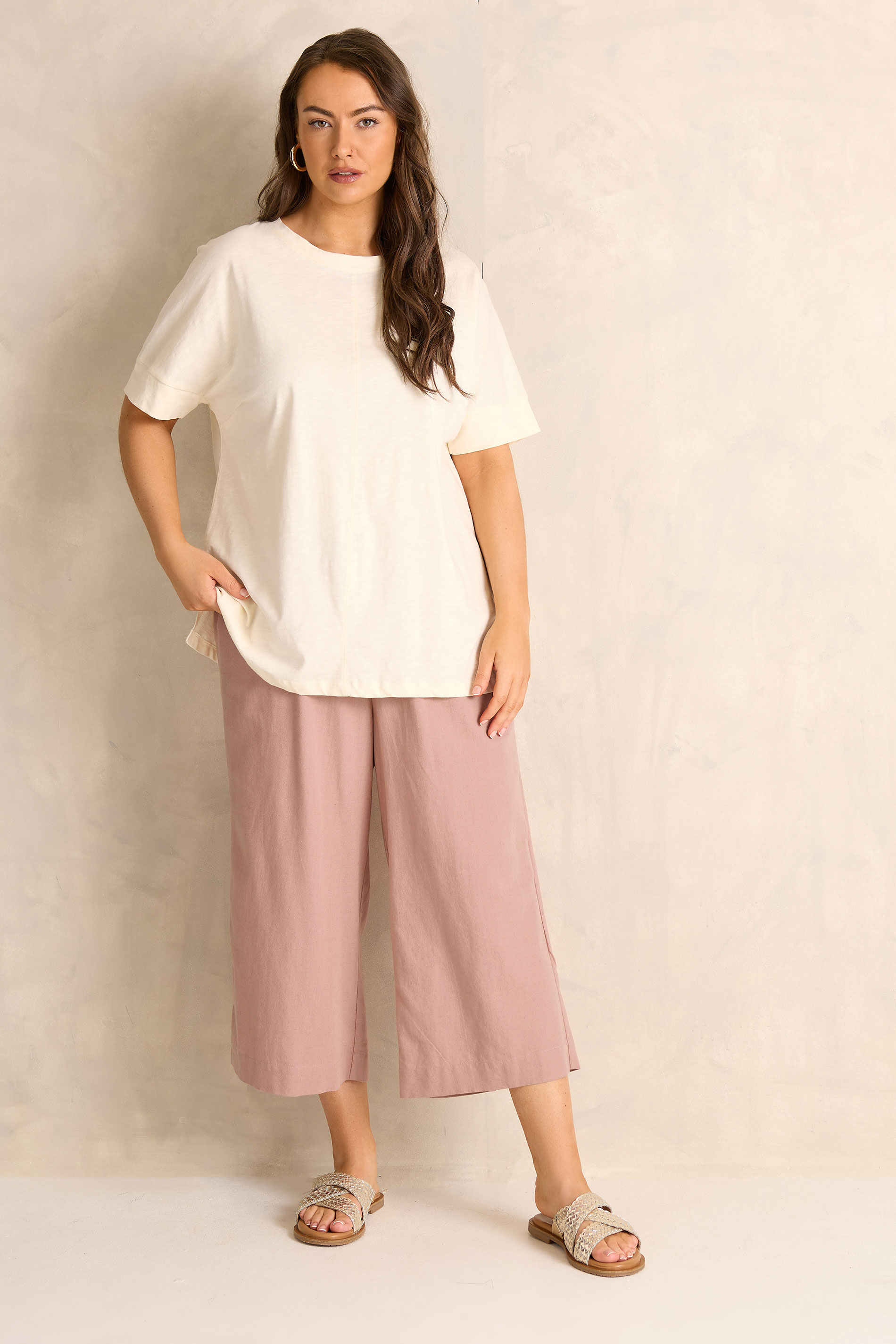 EVANS Plus Size Pink Linen Cropped Trousers | Evans 5