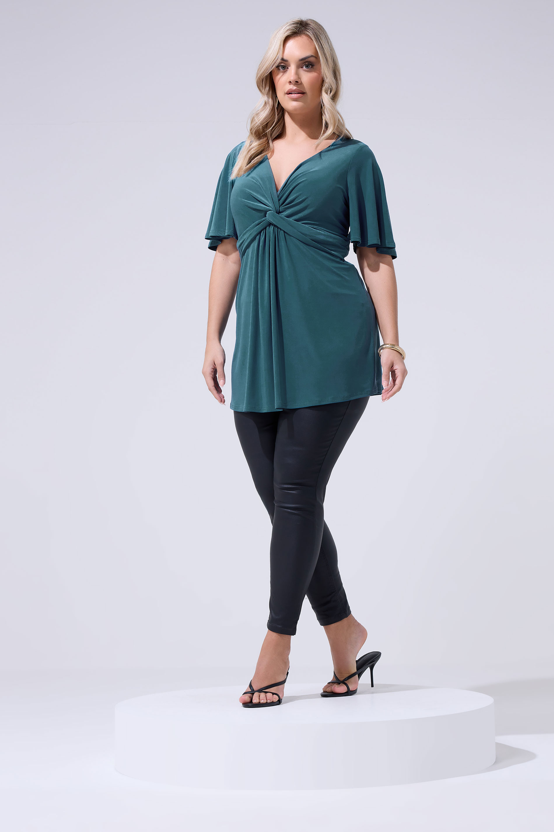 YOURS LONDON Plus Size Teal Blue Knot Detail Front Top | Yours Clothing 1
