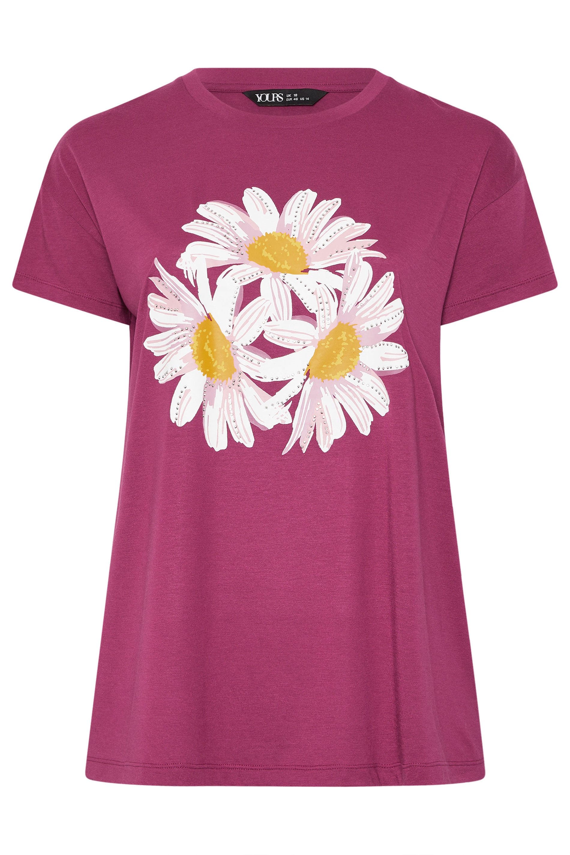 YOURS Plus Size Pink Studded Daisy T-Shirt | Yours Clothing 5