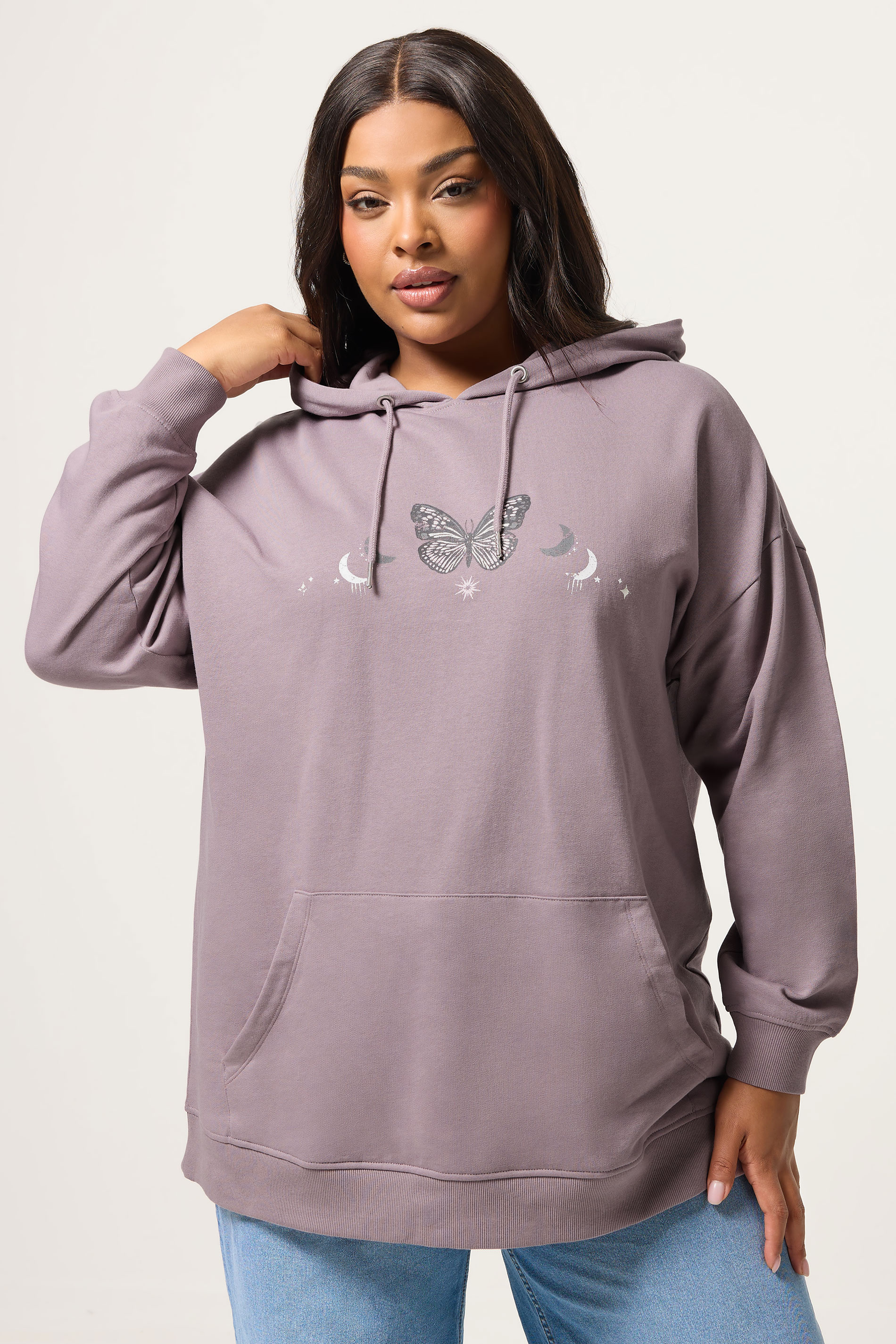 YOURS Plus Size Mauve Purple Celestial Hoodie | Yours Clothing 3