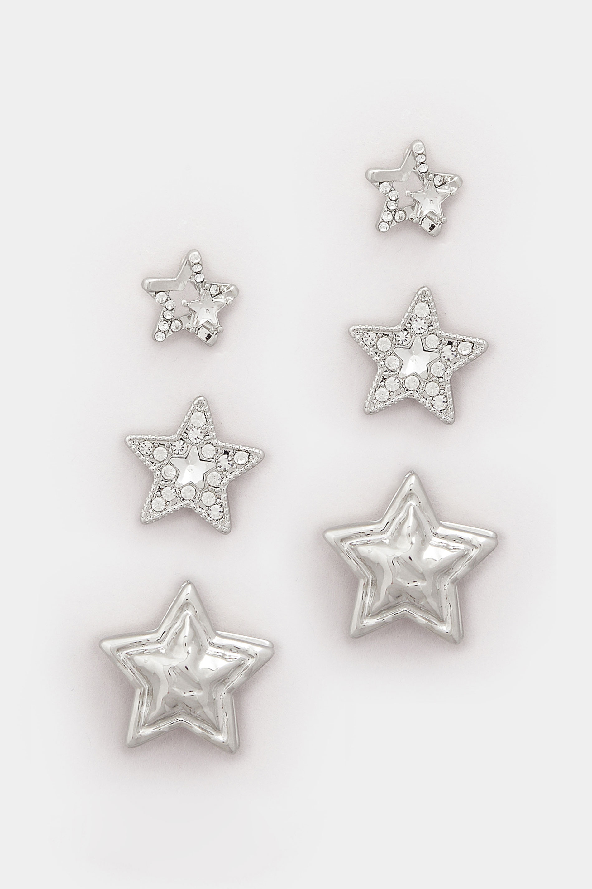YOURSET 3 PACK Silver Tone Stud Stud Earrings | Yours Clothing  3
