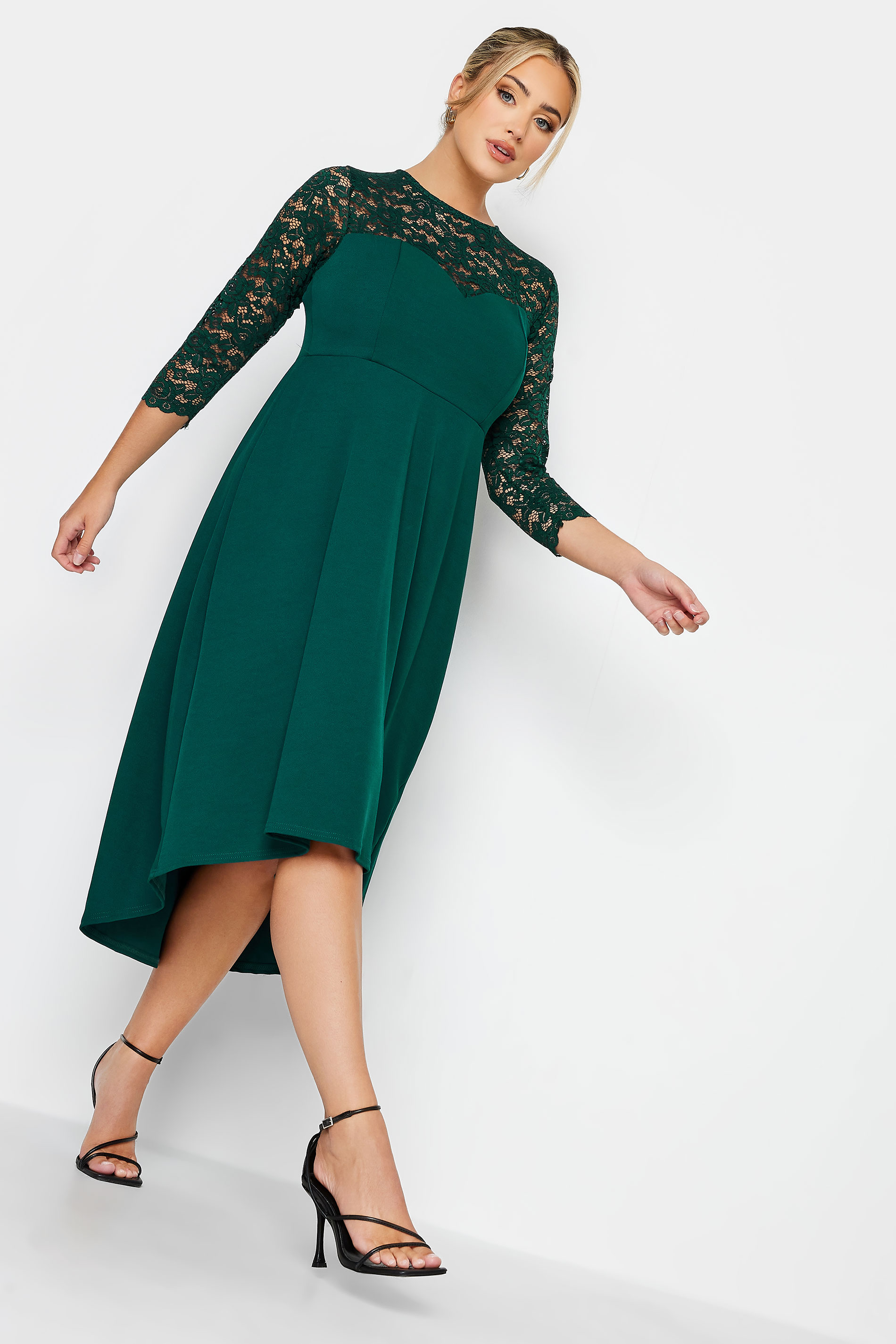 YOURS LONDON Plus Size Emerald Green Lace Sweetheart Midi Dress | Yours Clothing 3