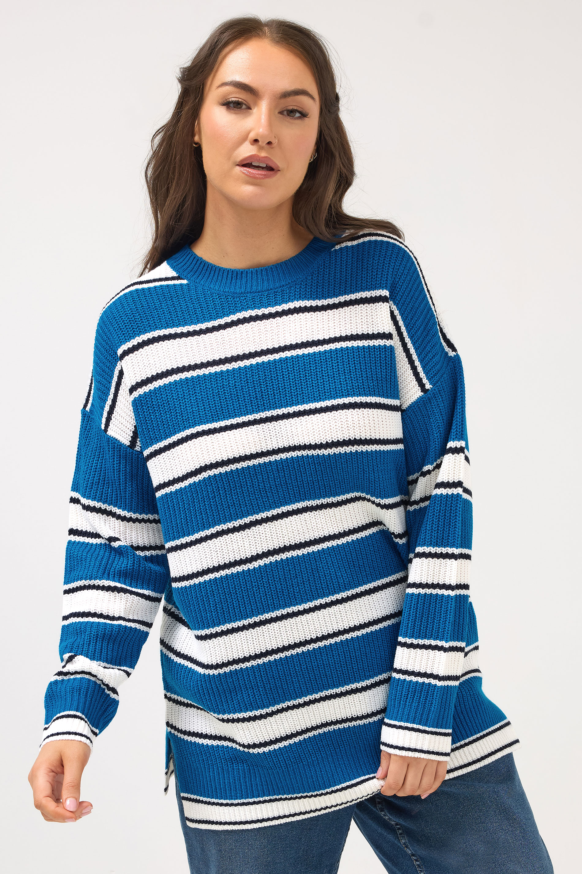 YOURS Plus Size Blue Stripe Knitted Jumper | Yours Clothing 3