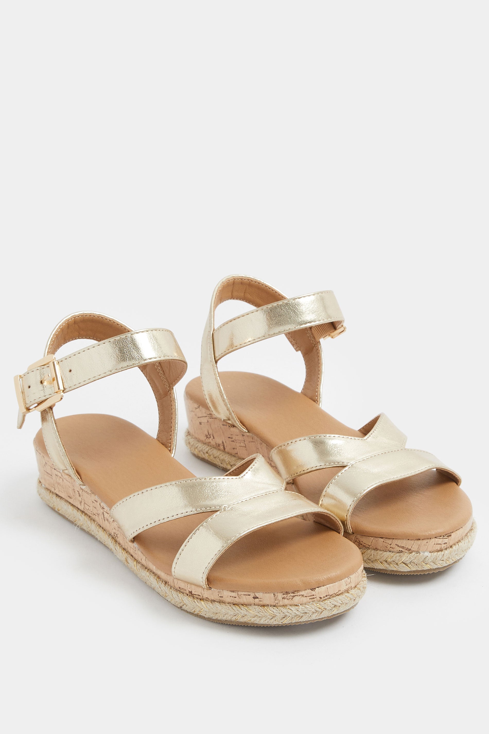 Gold Plaited Wedge Sandals In Extra Wide EEE Fit  | Yours Clothing 3
