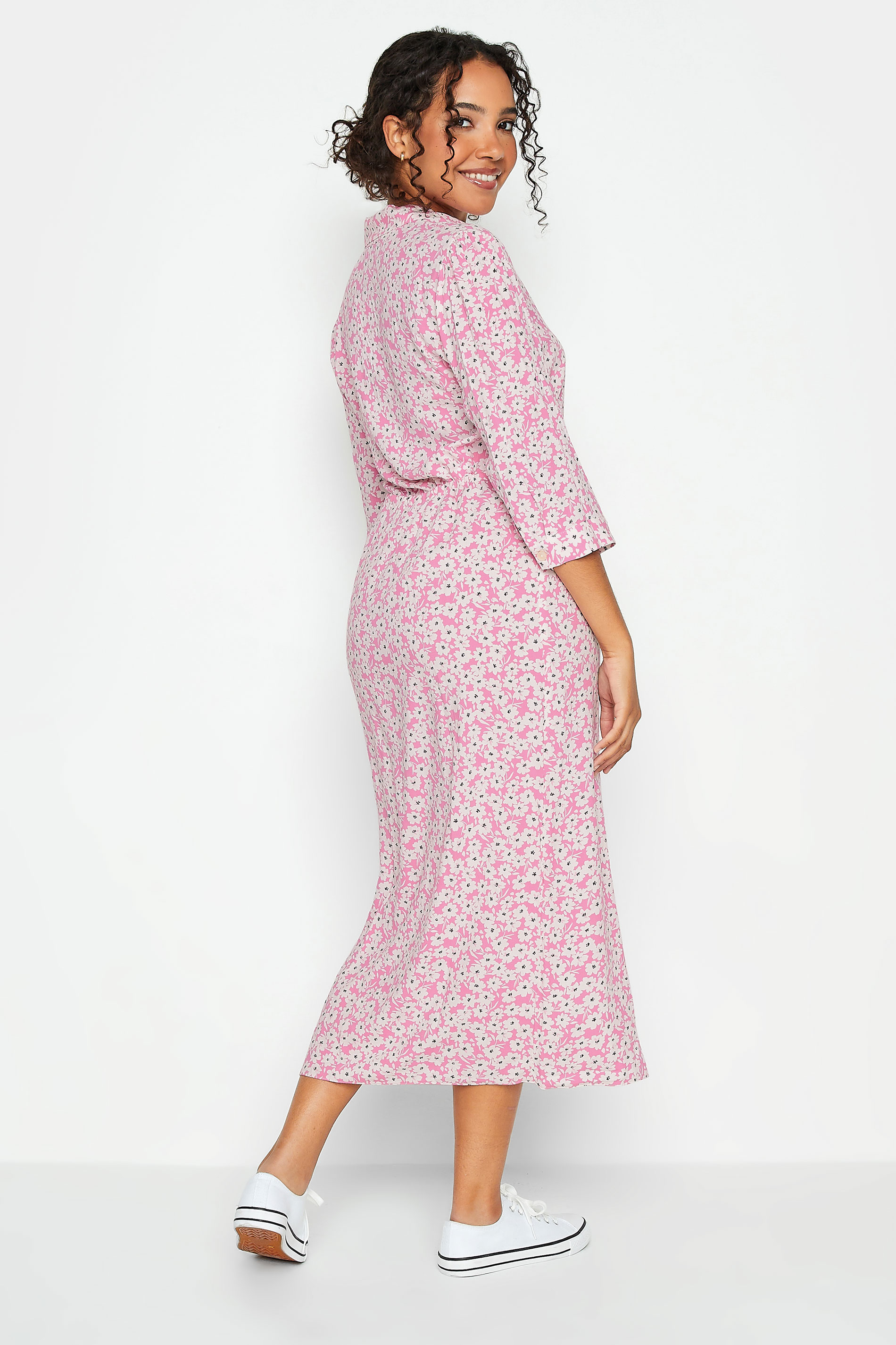 M&Co Women's Pink Floral Print Midi Shirt Dress | M&Co 3