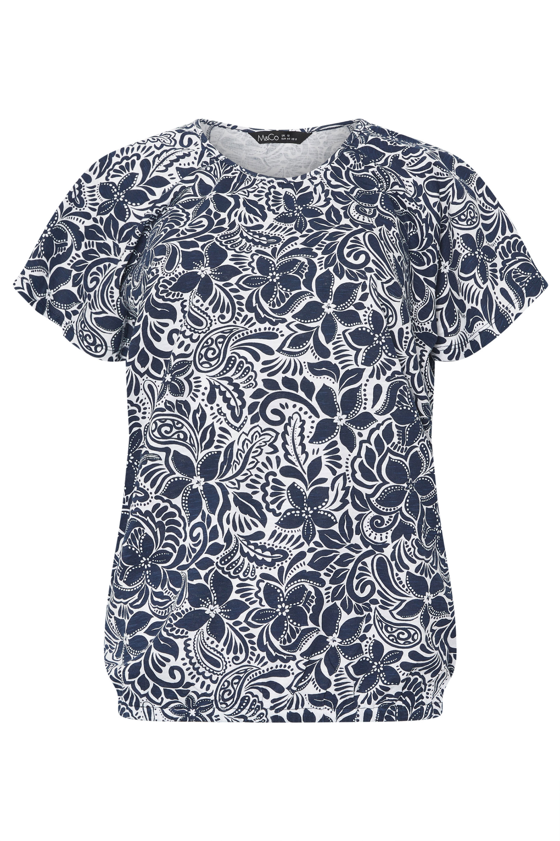  M&Co Navy Blue Floral Print Cotton Scoop Neck T-Shirt | M&Co 5