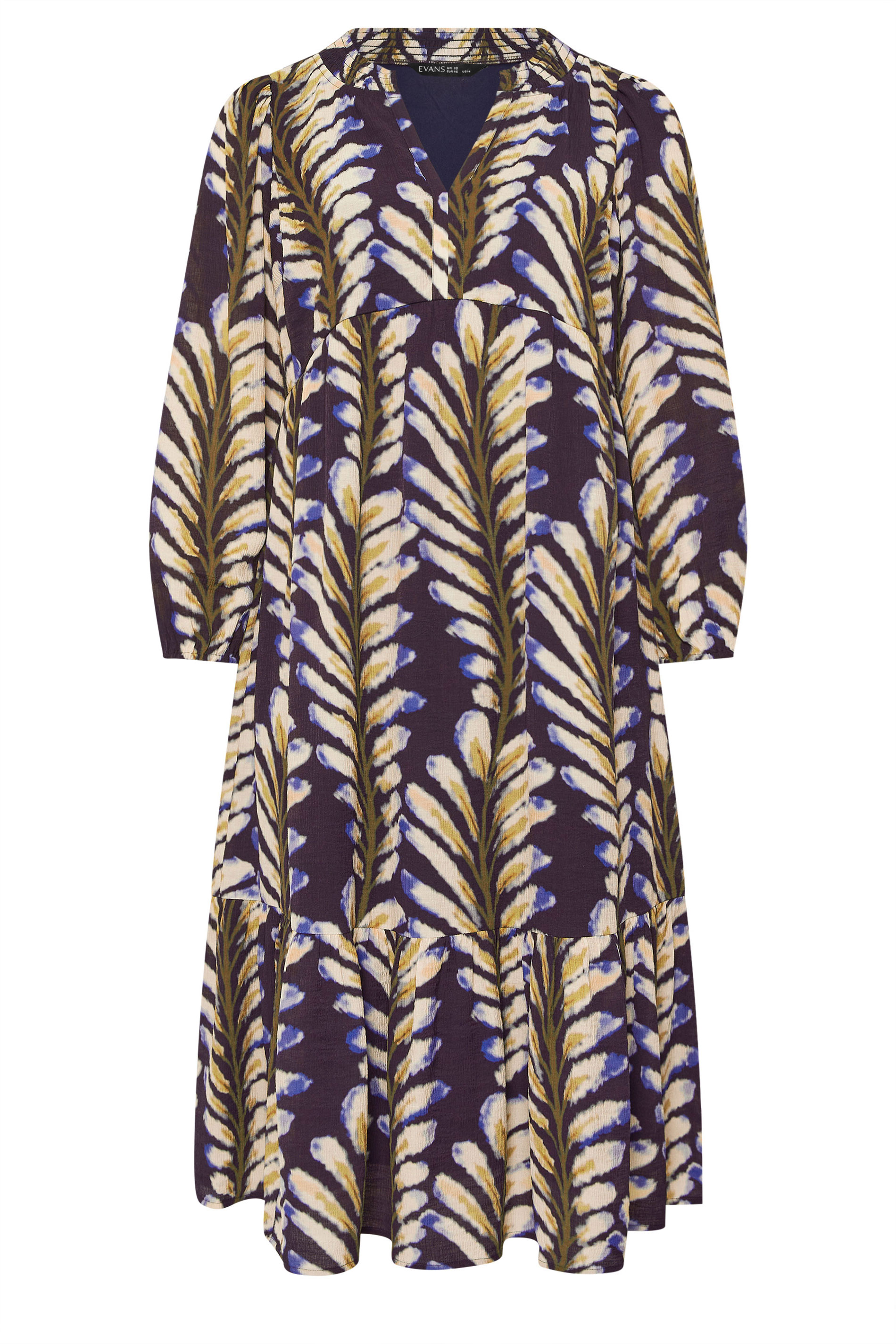 EVANS Plus Size Midnight Blue Leaf Print Tiered Maxi Dress | Evans 6