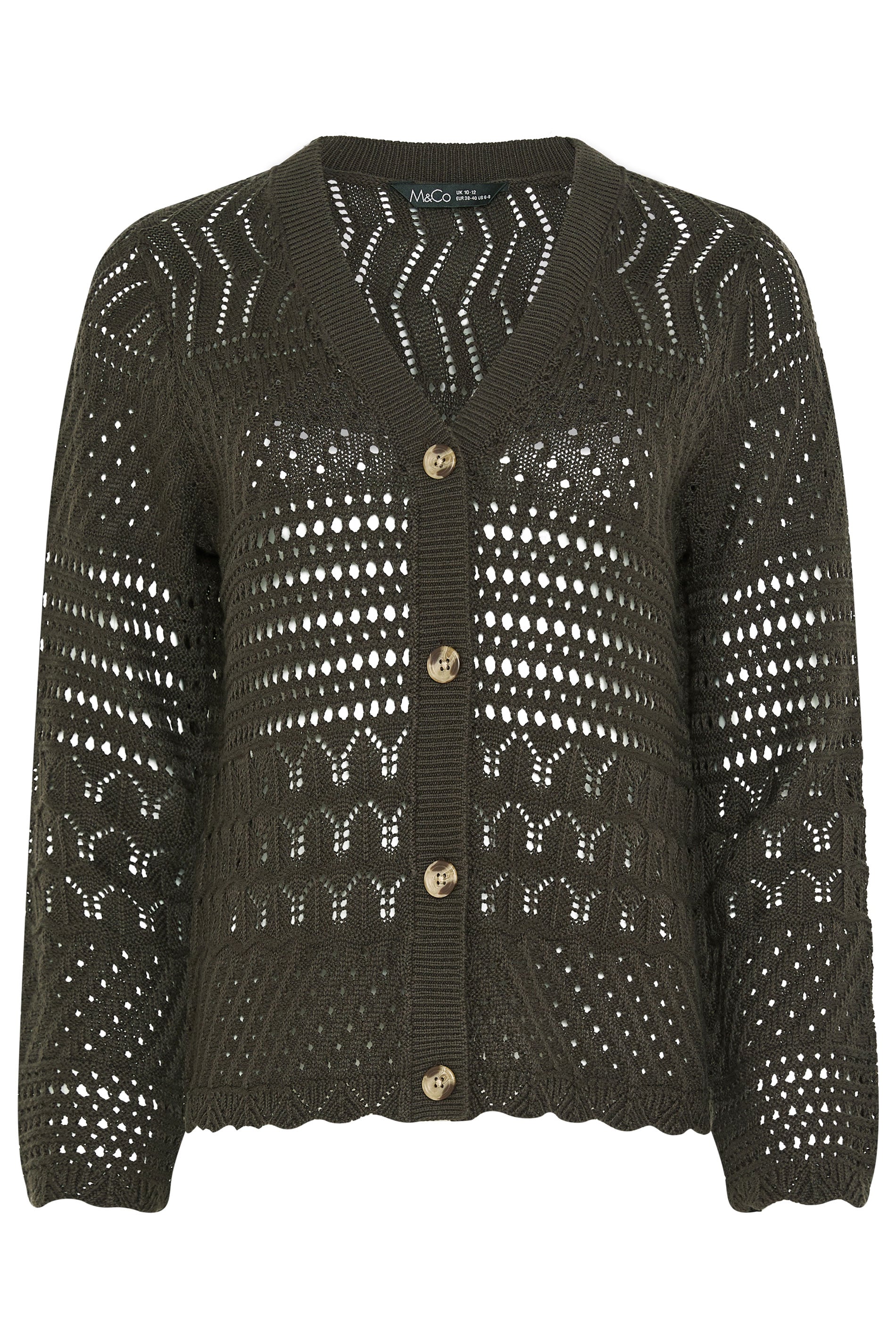 M&Co Chocolate Brown V-Neck Crochet Cardigan | M&Co 5