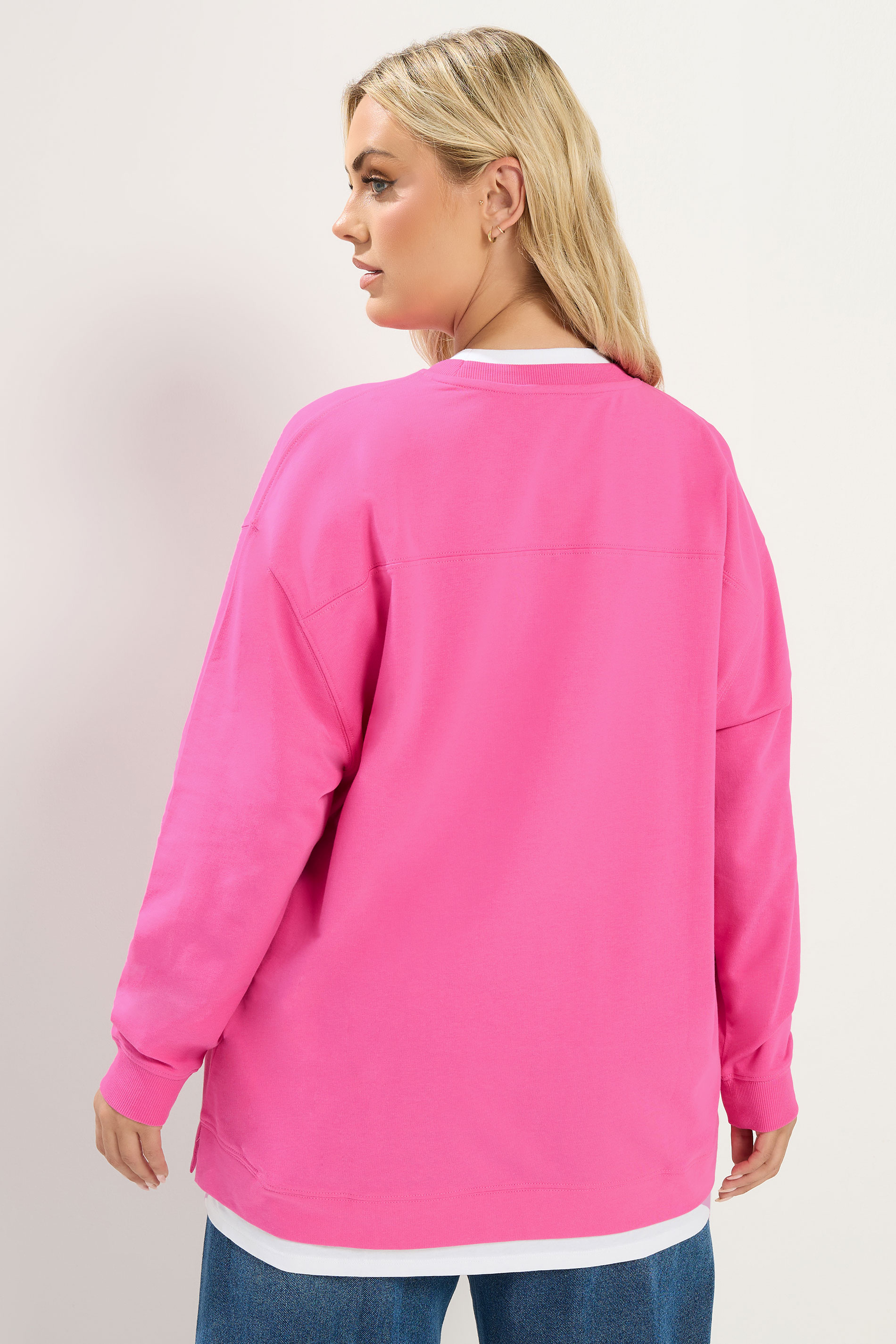 YOURS Plus Size Pink 2-In-1 Crew Neck Sweatshirt | Yours Clothing 2