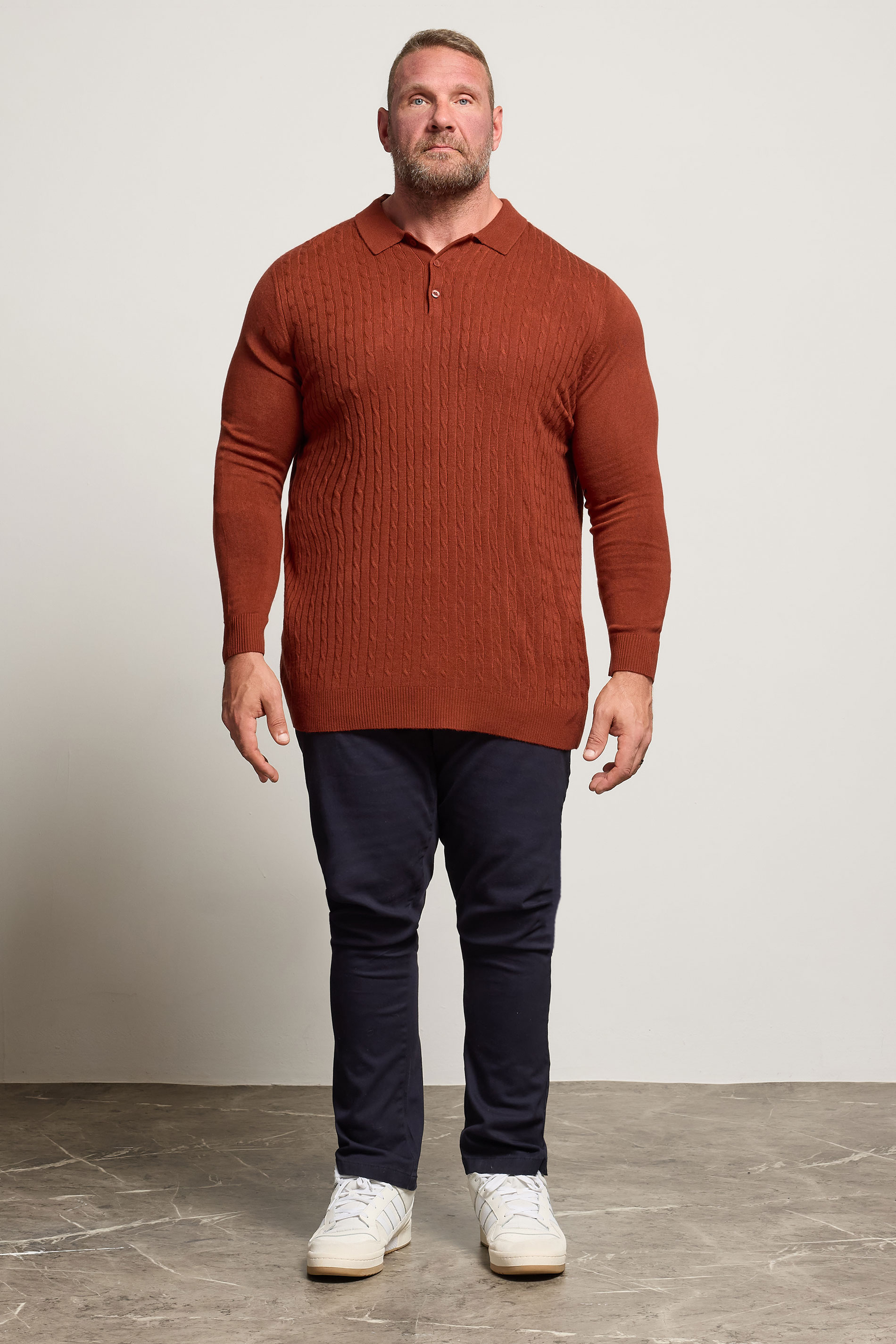 BadRhino Big & Tall Burnt Red Cable Knit Polo Shirt | BadRhino 1