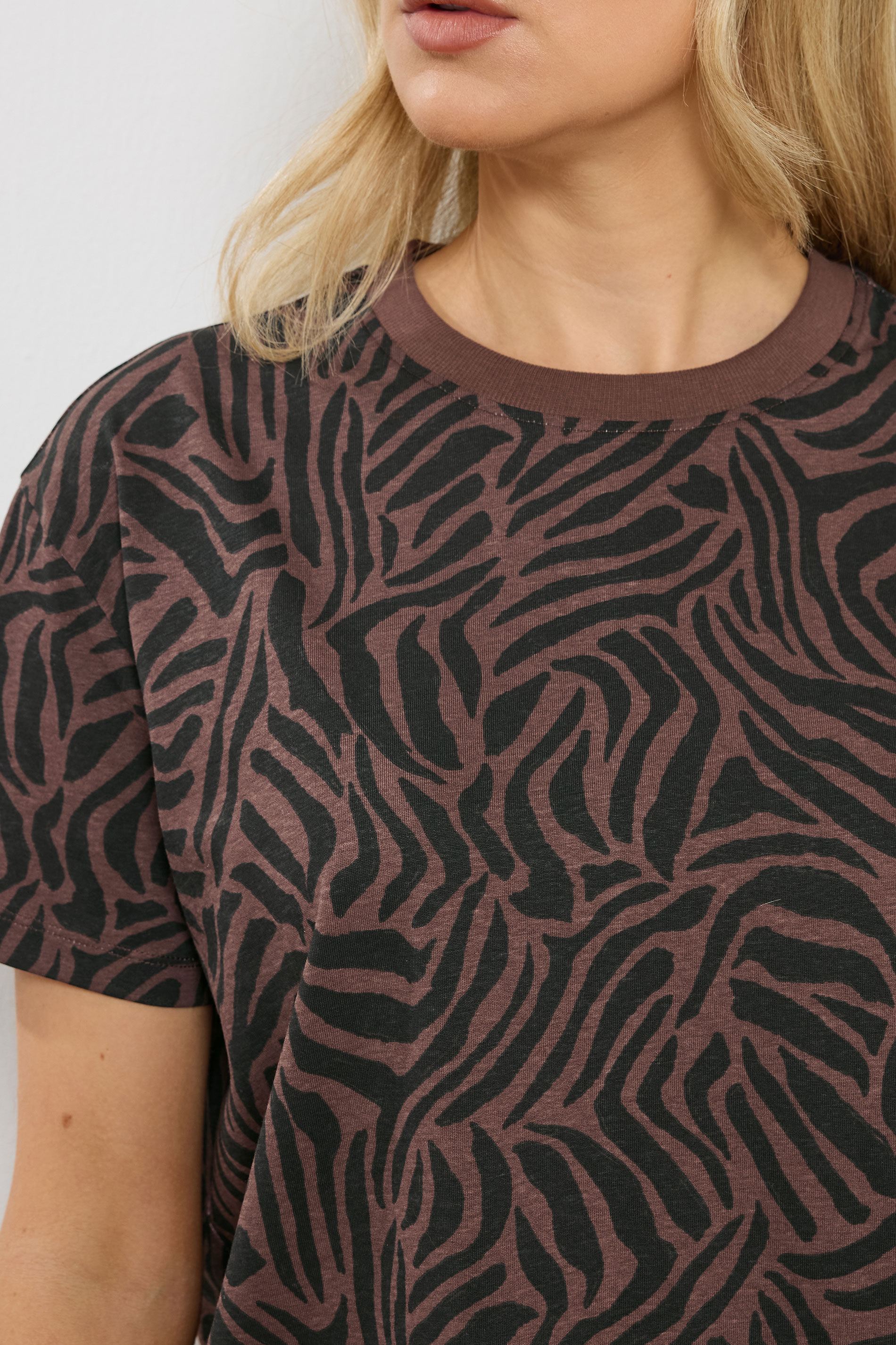 LTS Tall Women's Chocolate Brown Zebra Print Cotton Oversized T-Shirt | Long Tall Sally 4
