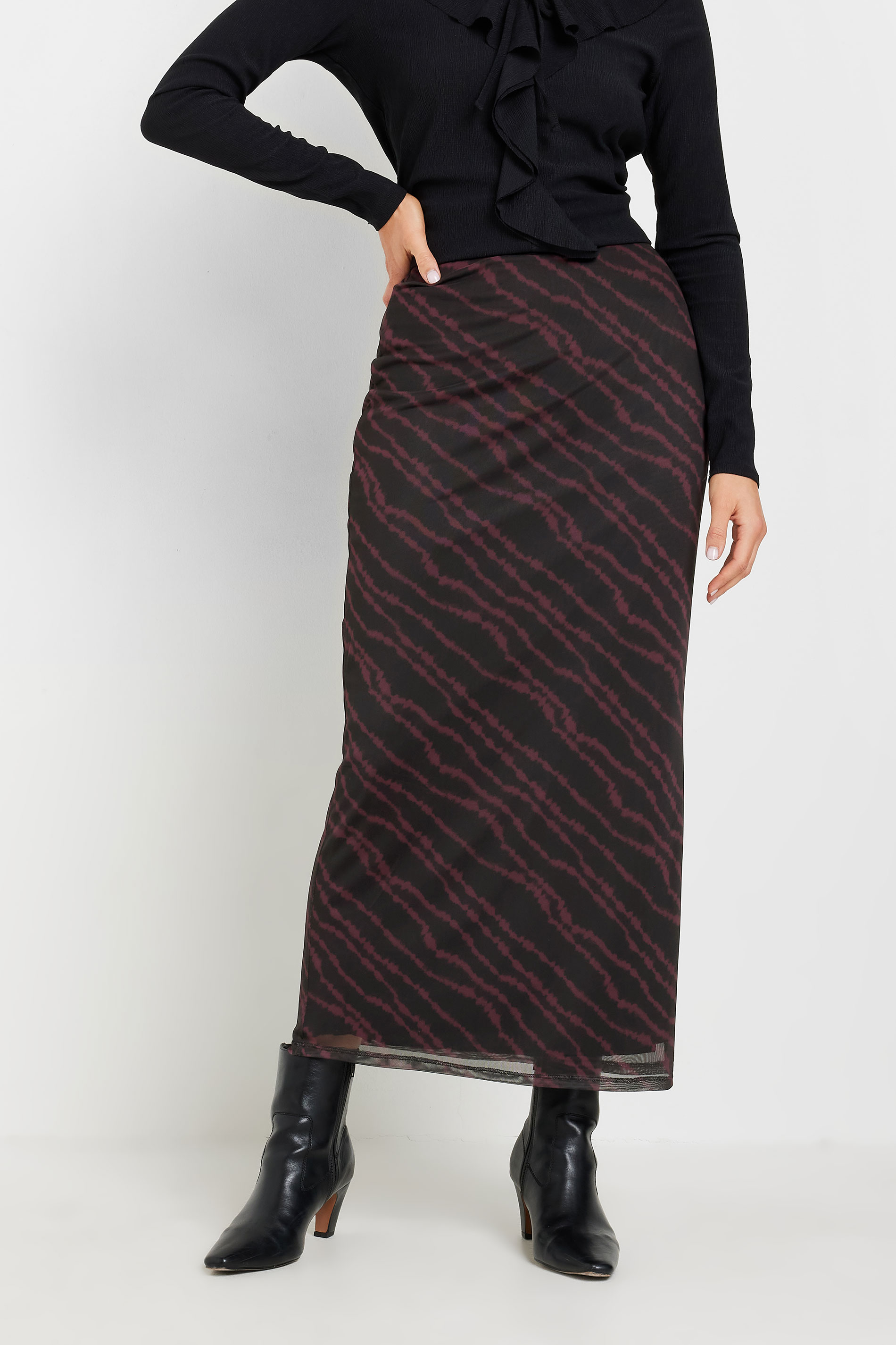 LTS Tall Burgundy Red Mesh Abstract Maxi Skirt | Long Tall Sally 1