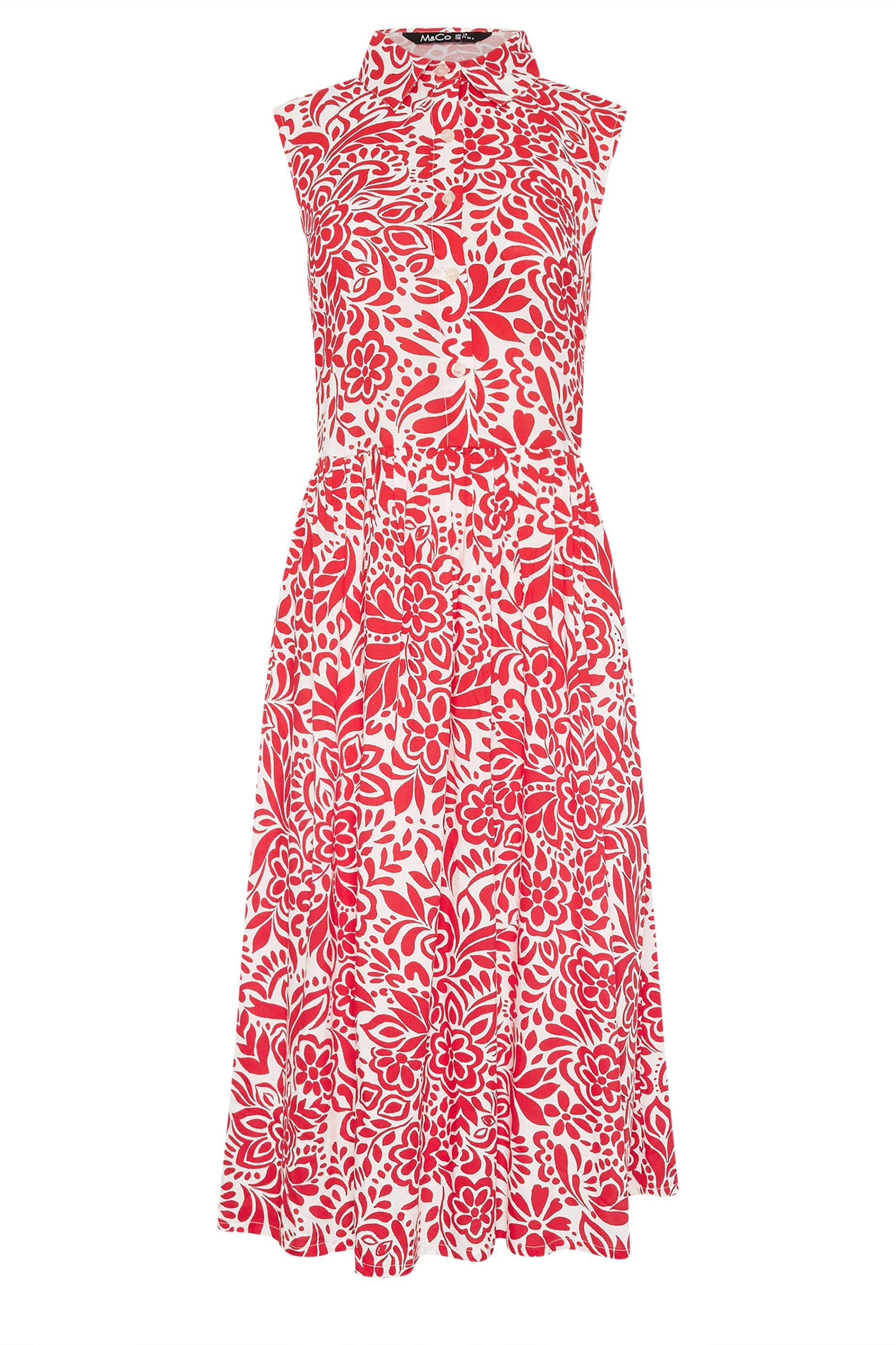 M&Co Red and White Abstract Printed Sleeveless Shirt Dress | M&Co 6