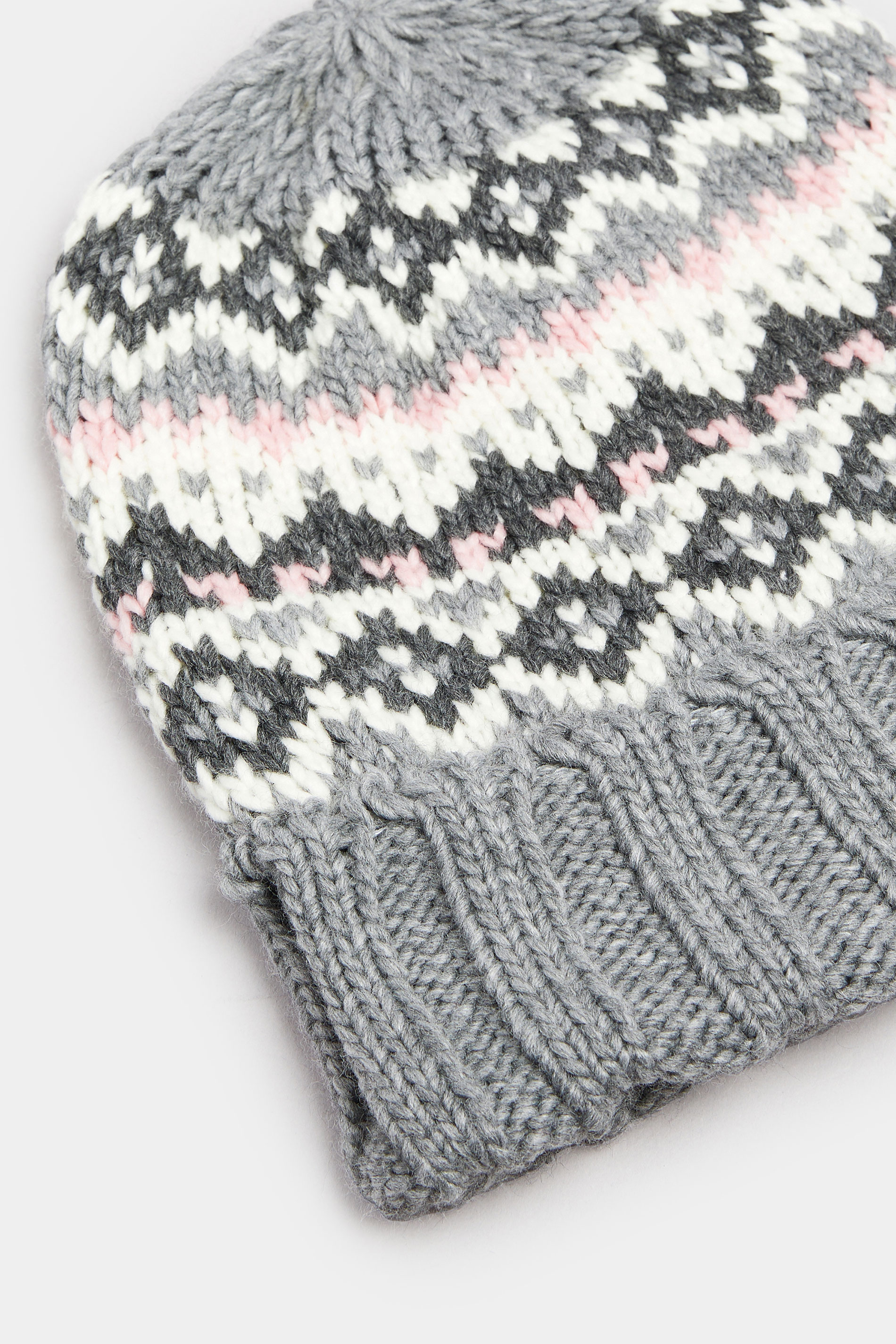 Grey Fairisle Beanie Hat | Yours Clothing 2