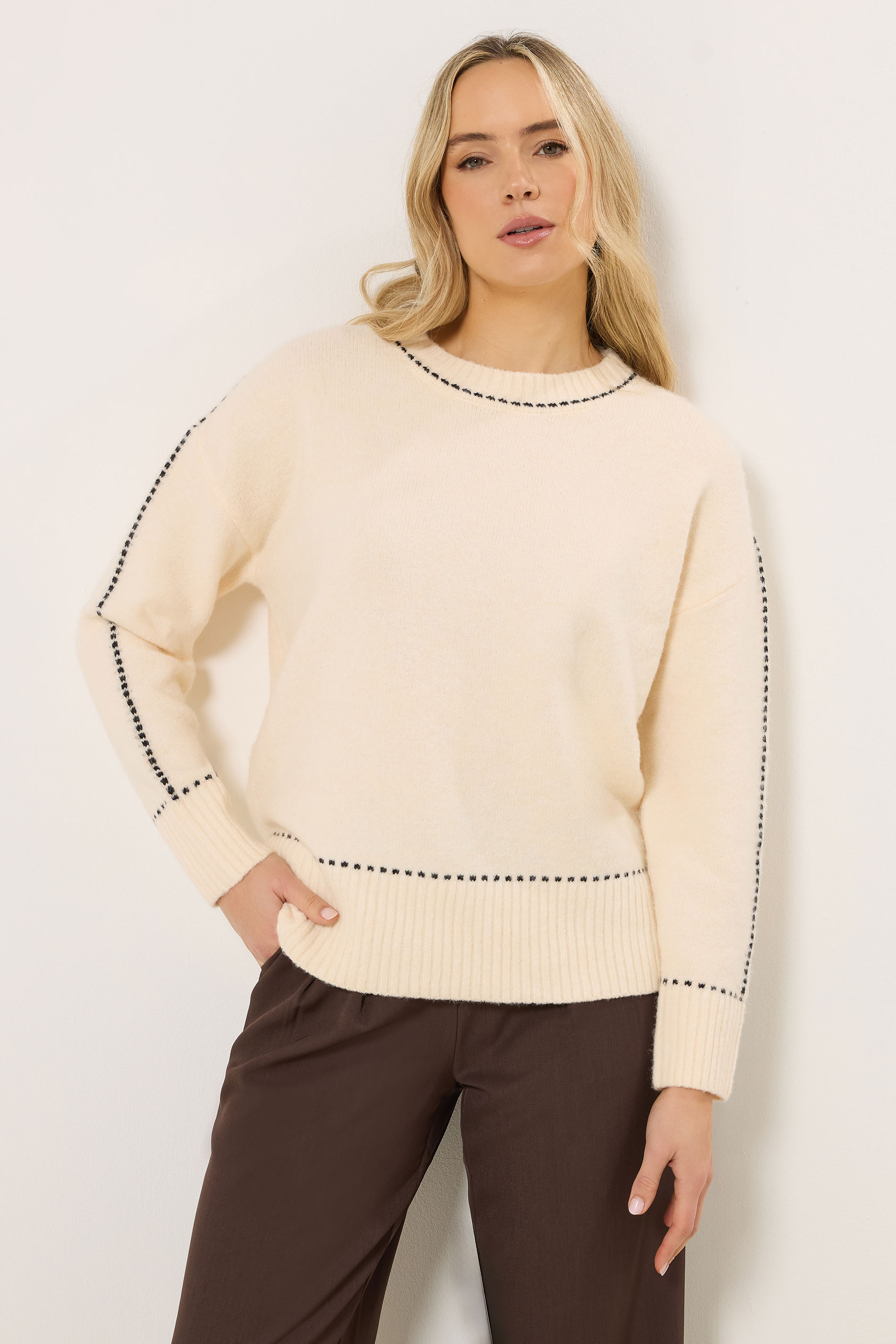 LTS Tall Ivory White Stitch Detail Jumper | Long Tall Sally 3