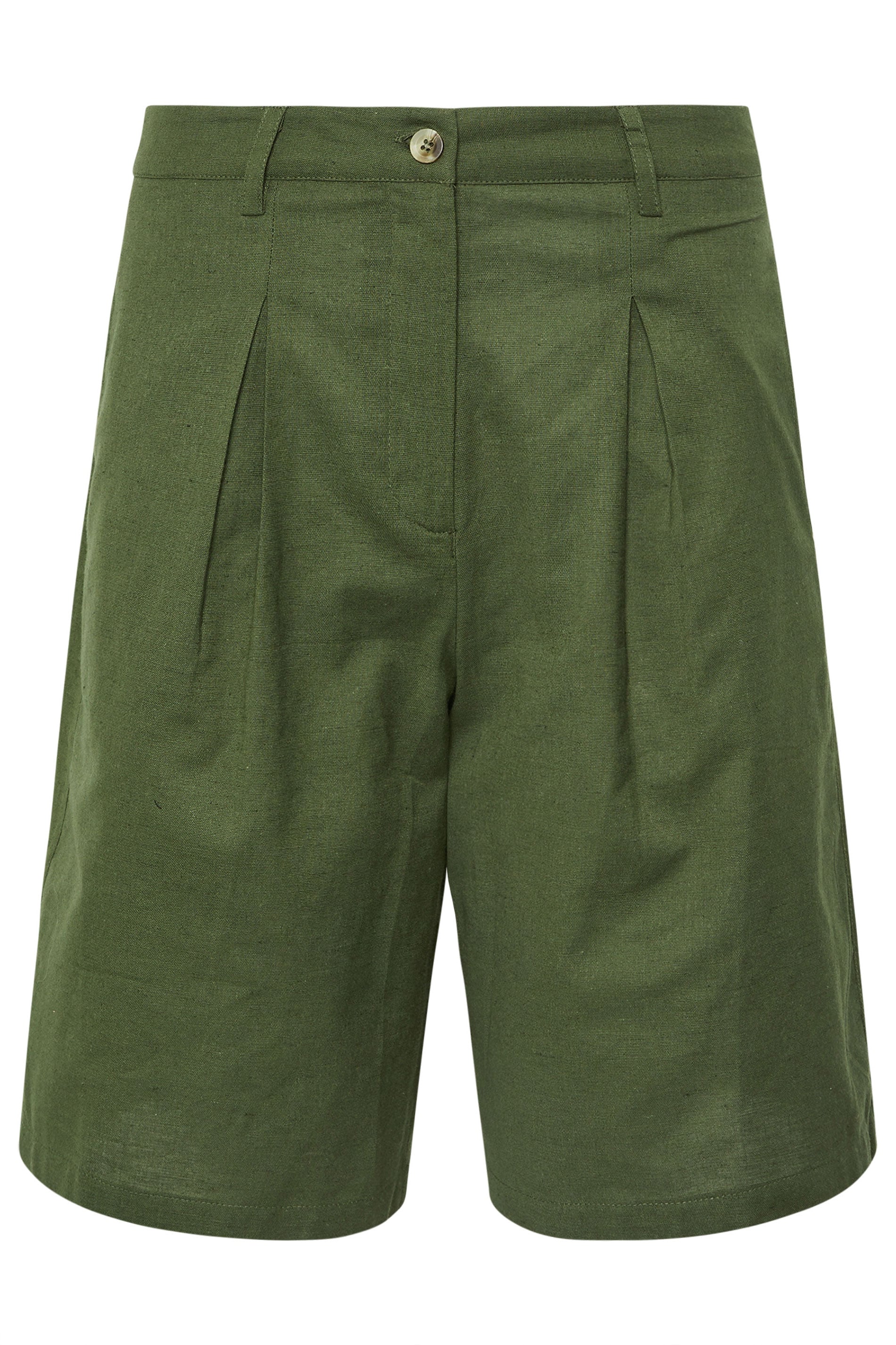 PixieGirl Petite Women's Khaki Green Linen Bermuda Shorts | PixieGirl 5
