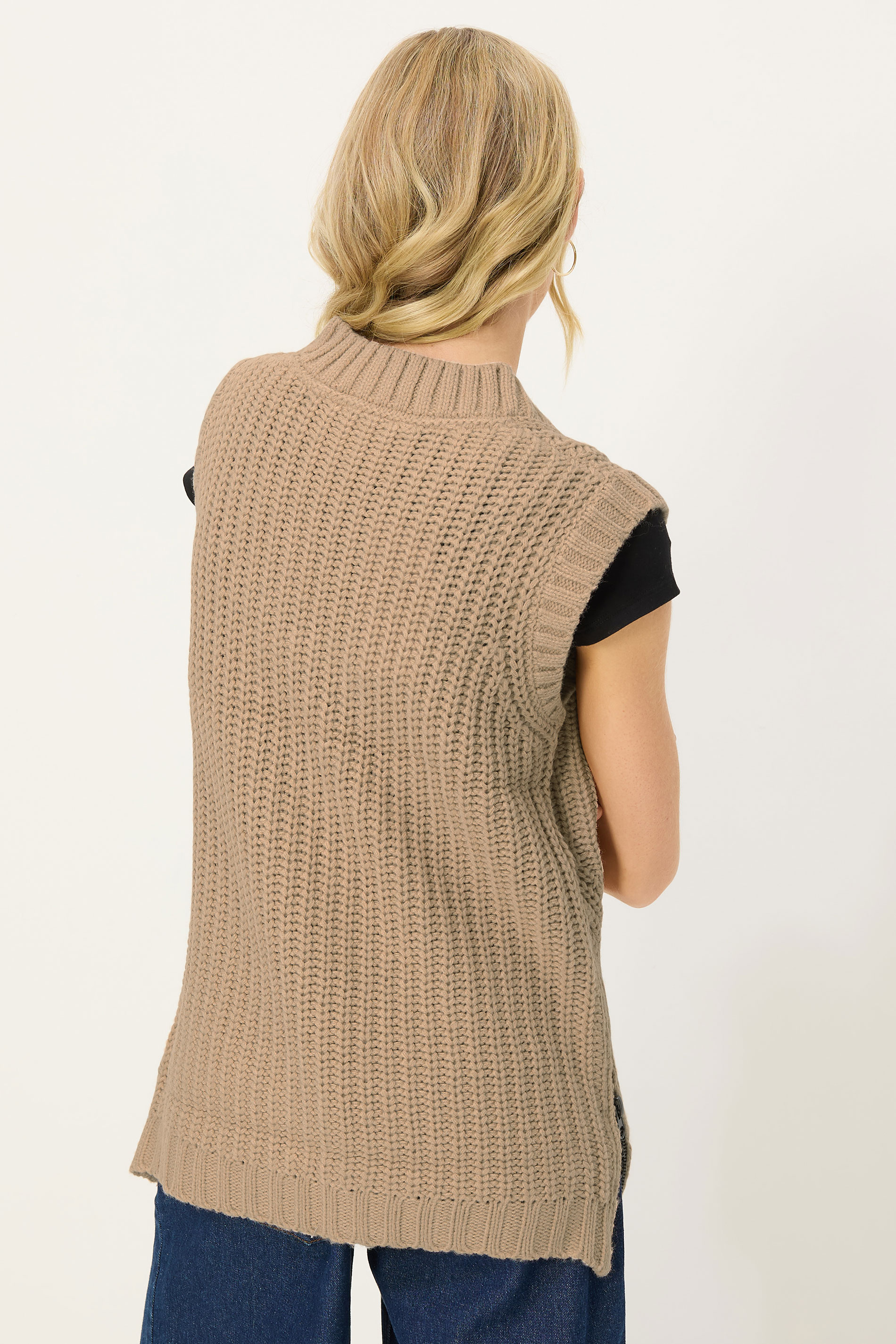 PixieGirl Petite Women's Beige Brown Knitted Sleeveless Jumper | PixieGirl 2